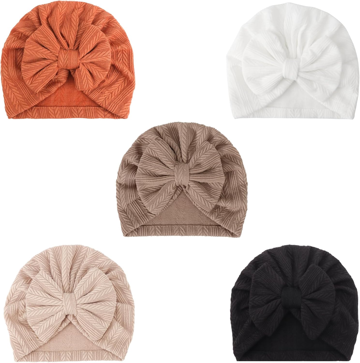 Detalle de DRESHOW 5 Pieces Baby Turban Hats – Soft, Stretchy Baby Turban Headbands for 3–12 Months