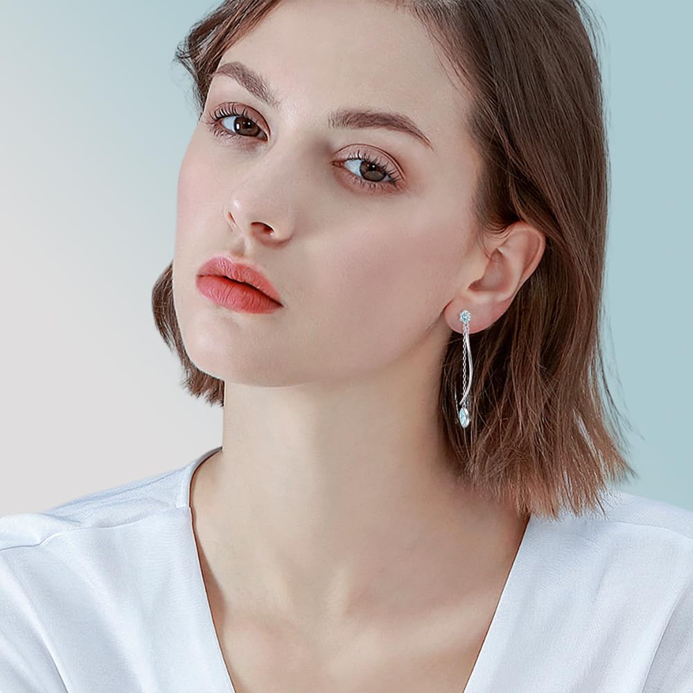 Thumbnail 1 de PHNIBIRD Boucles d'oreilles femme argent 925 avec pierre de naissance – gouttes pendantes rhodiées