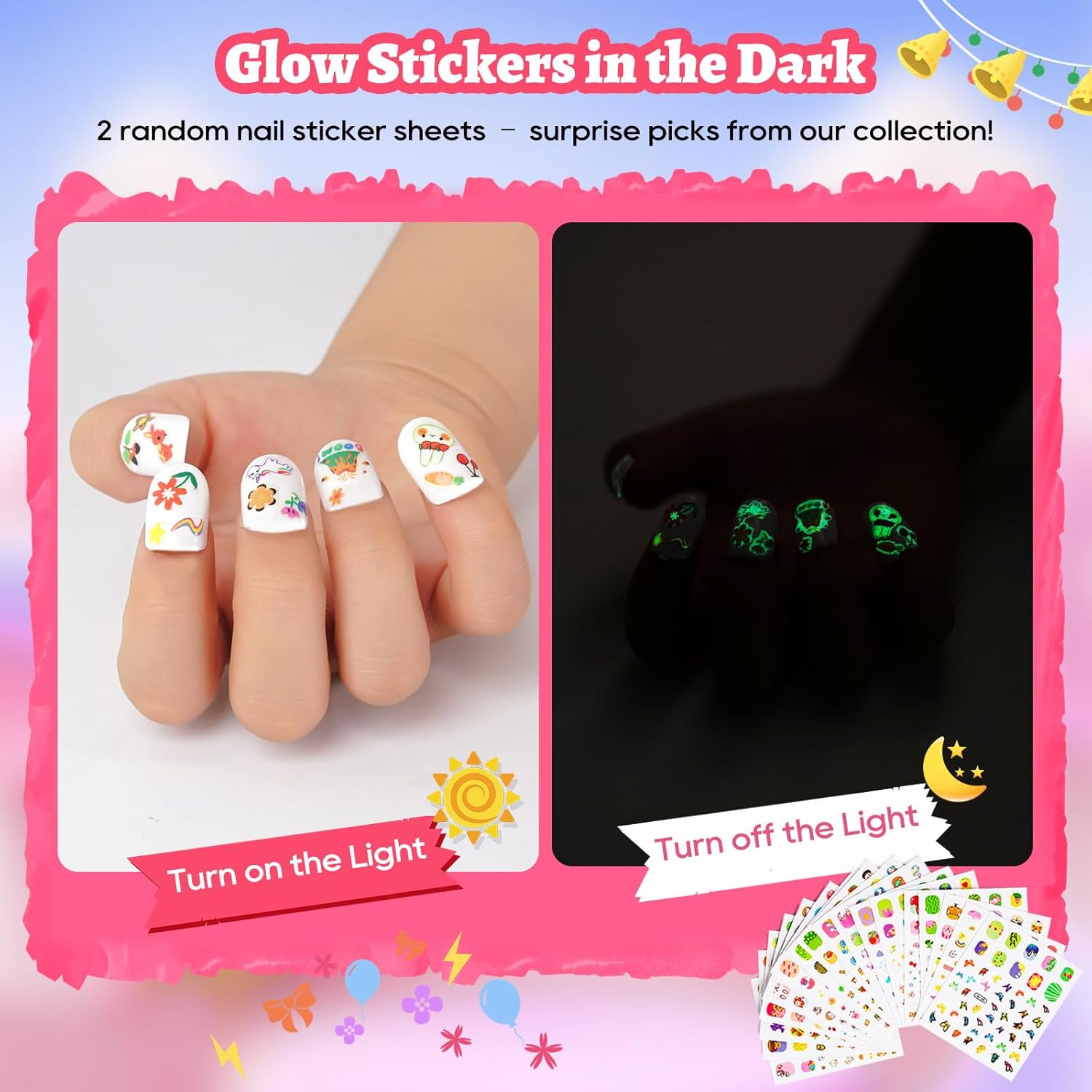 Thumbnail 3 de Aieenjor : lot de 70 vernis à ongles pour enfants avec autocollants phosphorescents (6 couleurs) pour Halloween