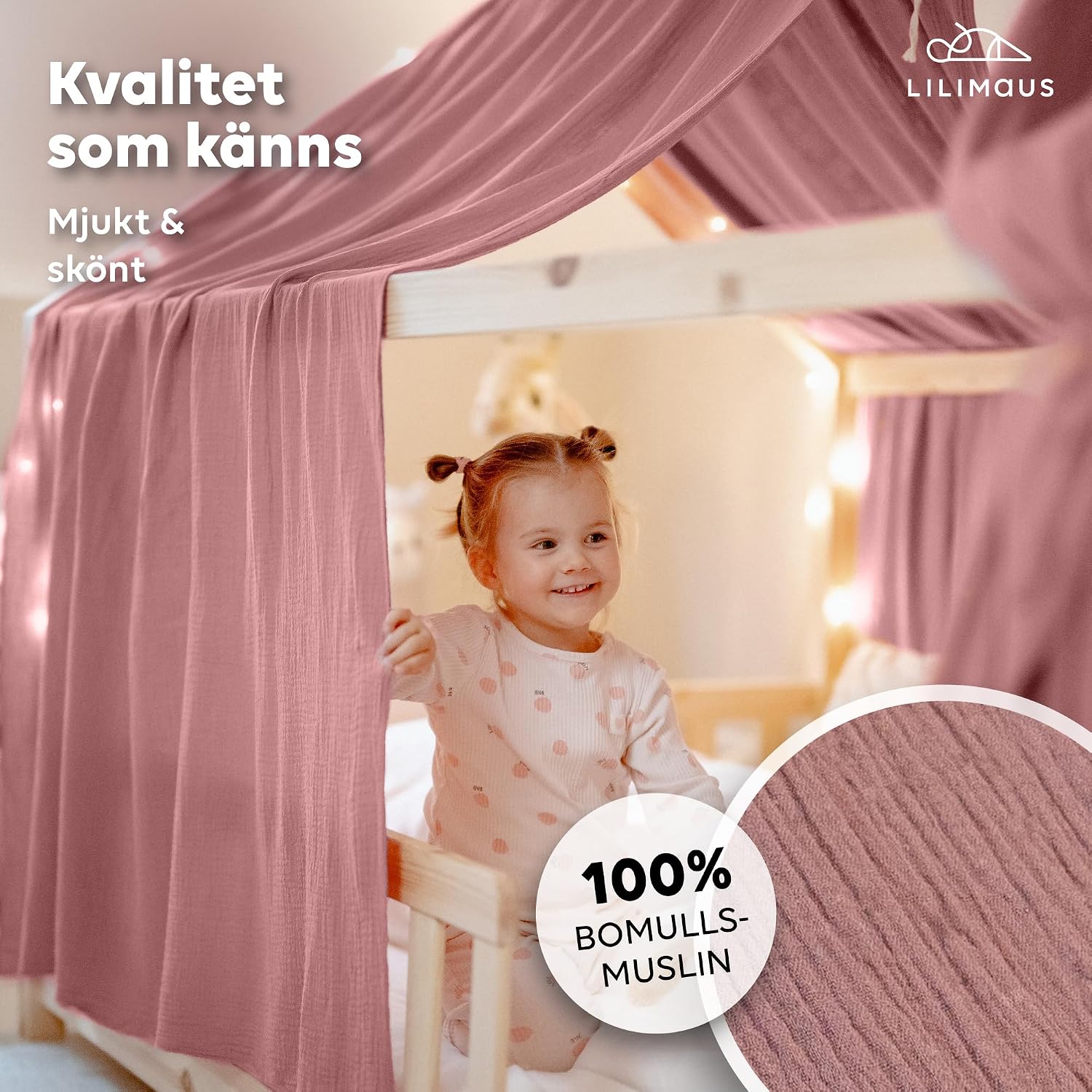 Thumbnail 1 de lilimaus BH-HB-135x320-ALTROSA sänghimmel för hussäng i bomullsmuslin