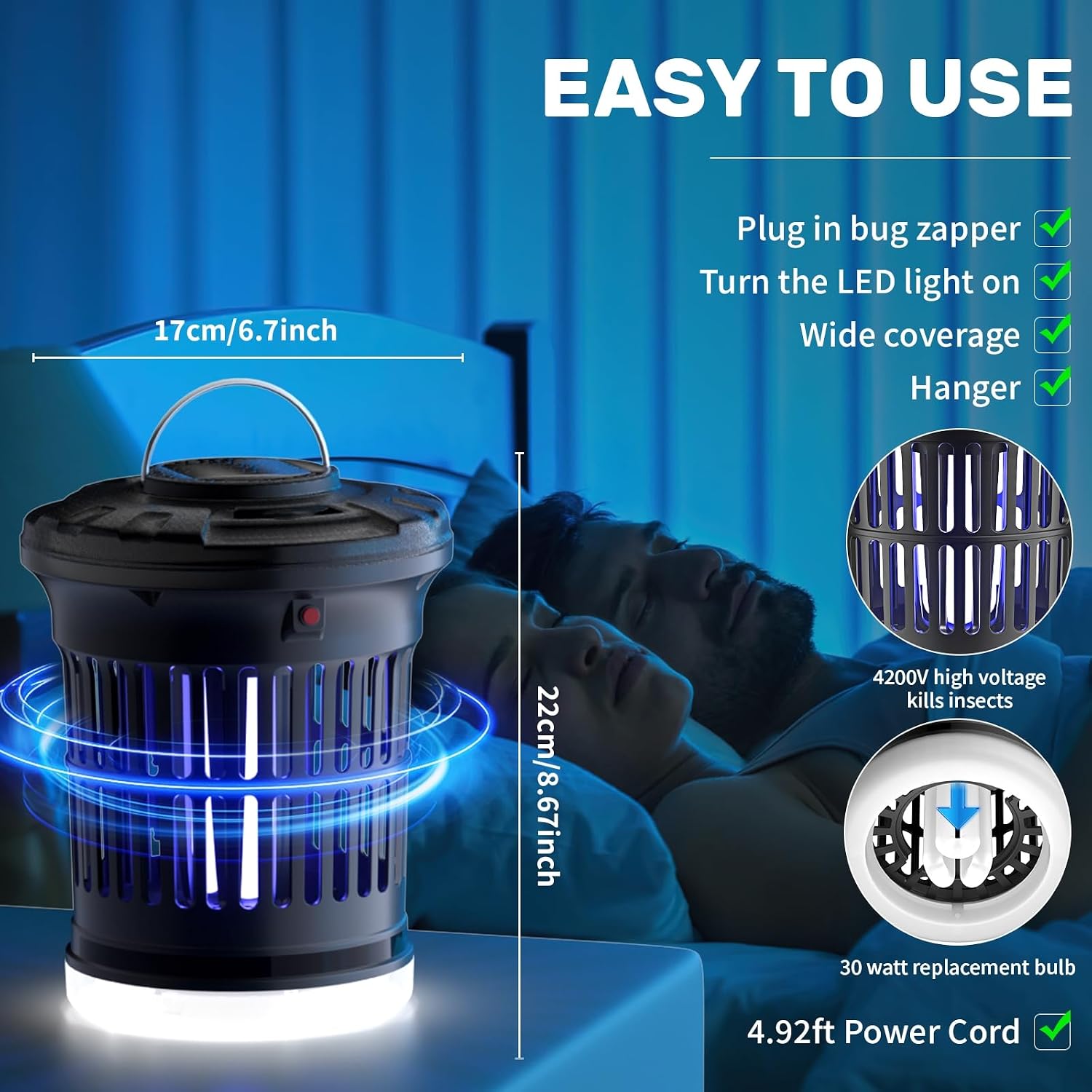 Thumbnail 2 de 2-in-1 LED Mosquito Killer Lamp with 30W UV Zapper — IPX4, 1500 sq ft