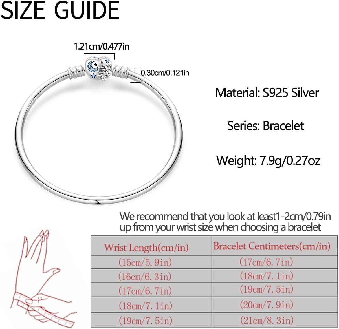 Thumbnail 1 de 925 Sterling-Silber Charm-Armband für Damen mit Herzverschluss – Schlangenkette Schmuck für Pandora-Charmes