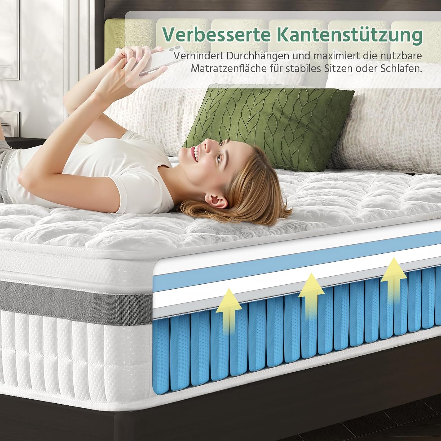 Thumbnail 6 de SZsuilong Matratze 90x200 cm – 7-Zonen Federkern, H3/H4, 28 cm Höhe, Orthopädisch, Komfort-Memory-Schaum
