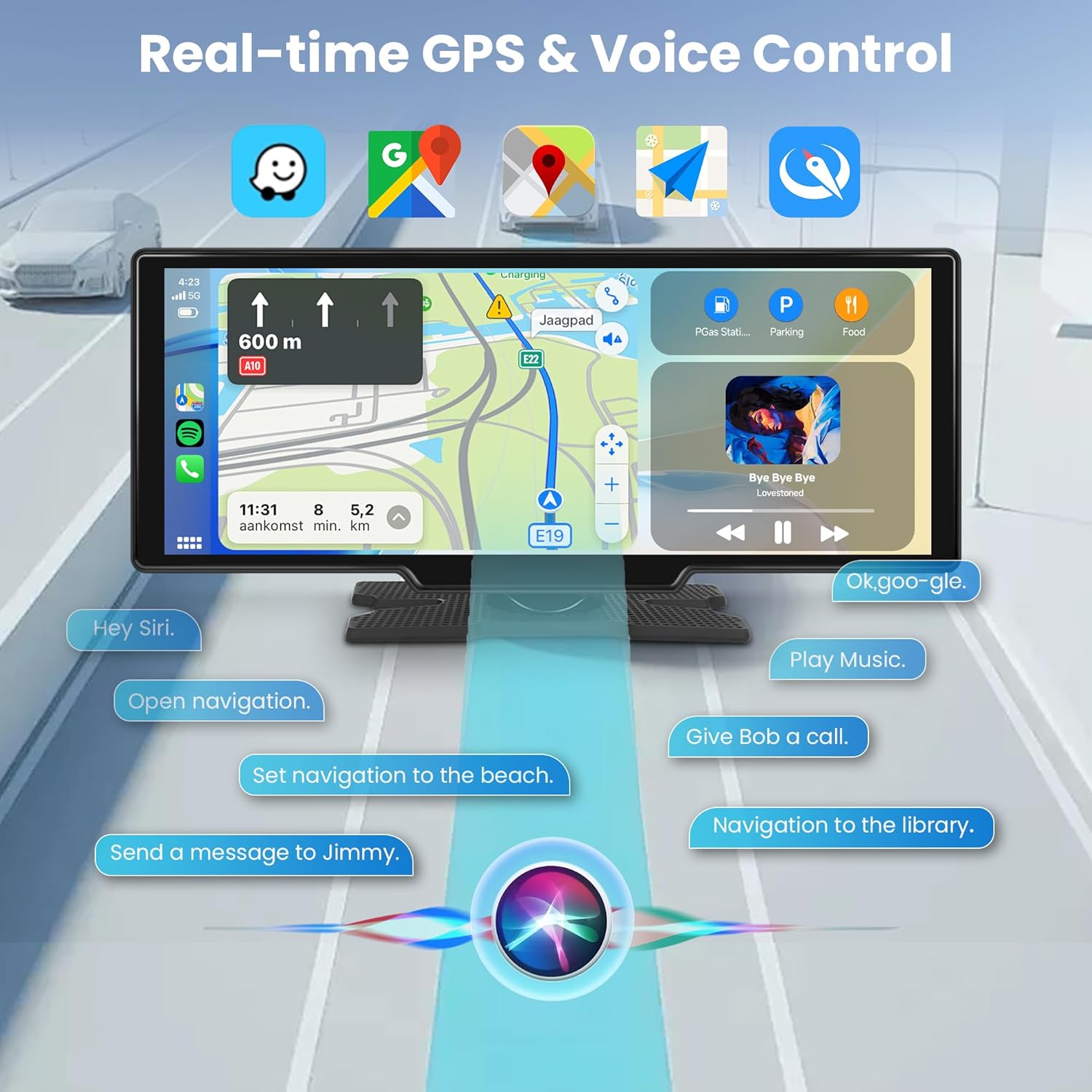 Detalle 2 de 10.26-Inch Portable CarPlay Screen with Wireless CarPlay & Android Auto for 7V–32V Vehicles