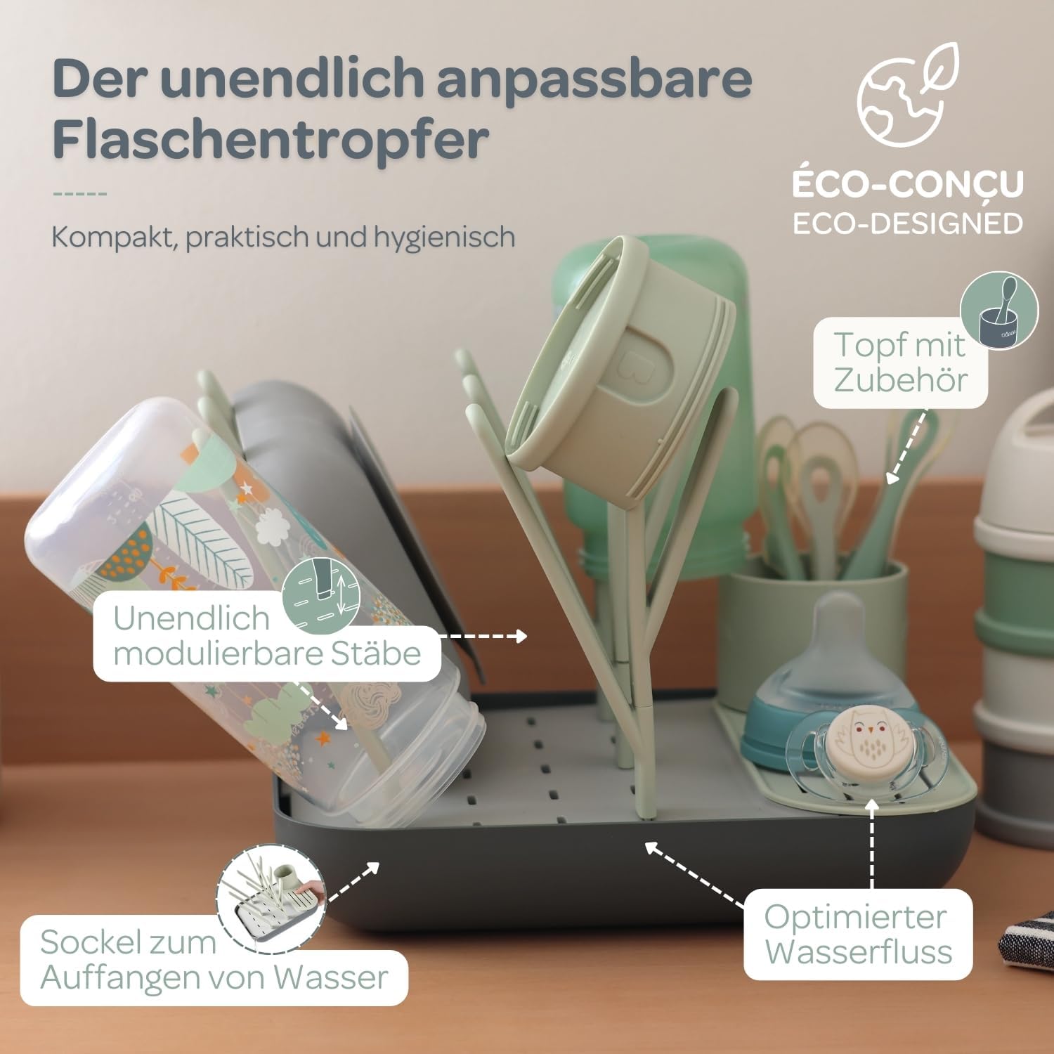 Detalle de Béaba Abtropfgestell für Babyflaschen – modular, kompakt und für bis zu 6 Flaschen