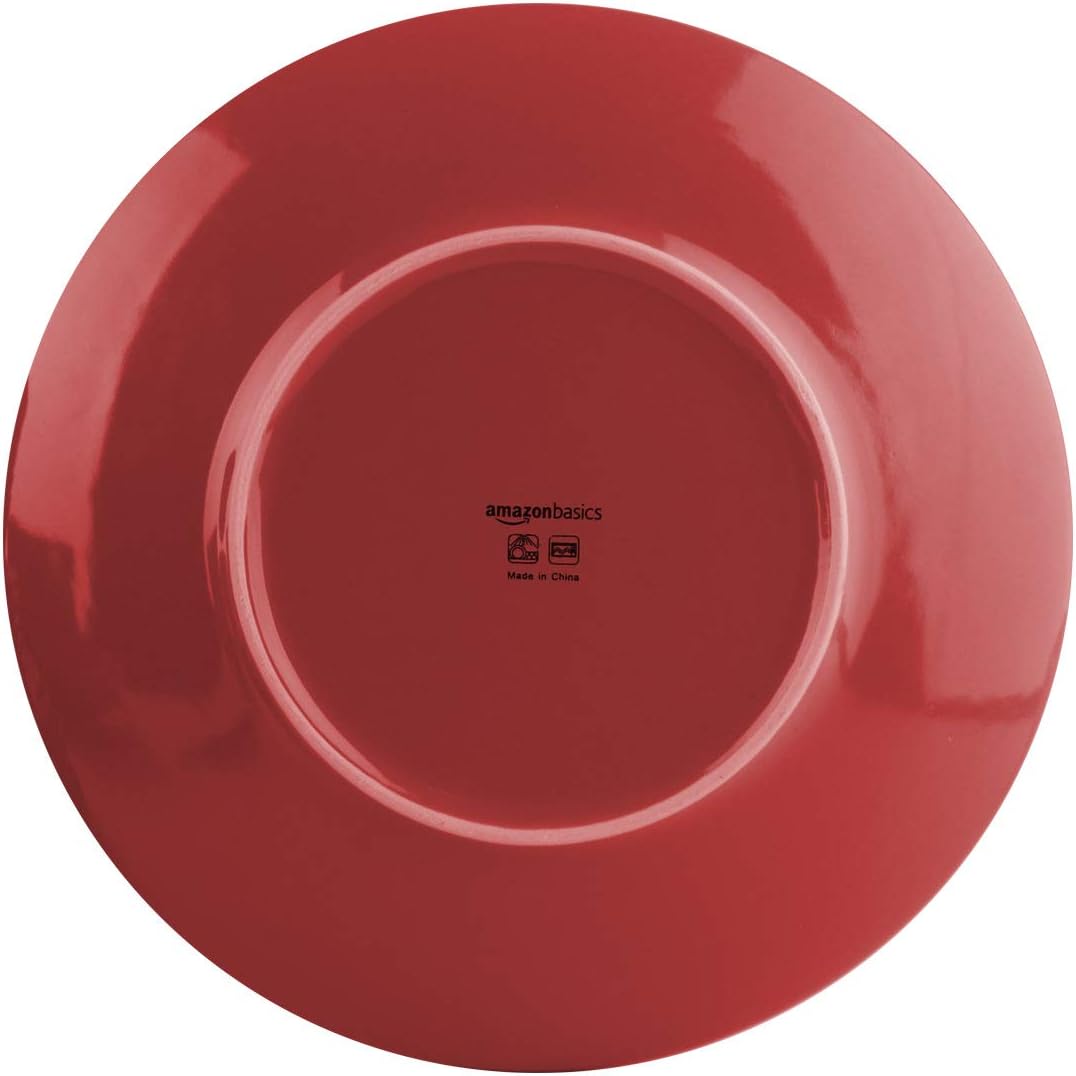 Detalle de Amazon Basics 18-Piece Stoneware Dinnerware Set – Fire Engine Red (Service for 6)