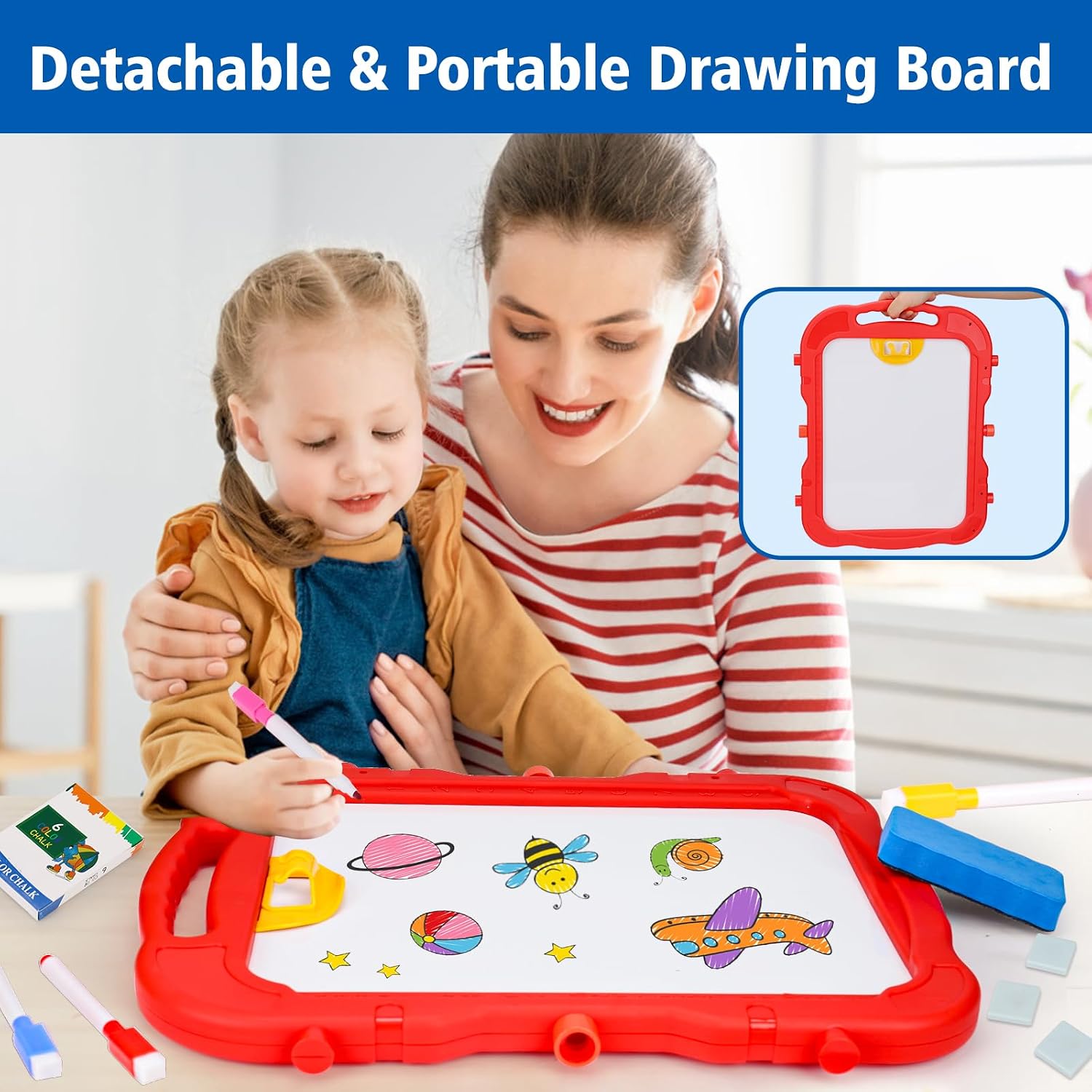 Detalle de Basytodio XF909 Double-Sided Kids’ Art Easel with Magnetic Chalkboard