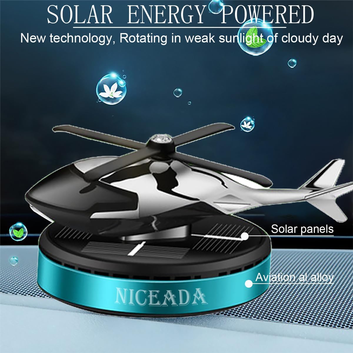 Detalle 2 de NICEADA Solar Powered Rotating Incense Helicopter Diffuser – Blue