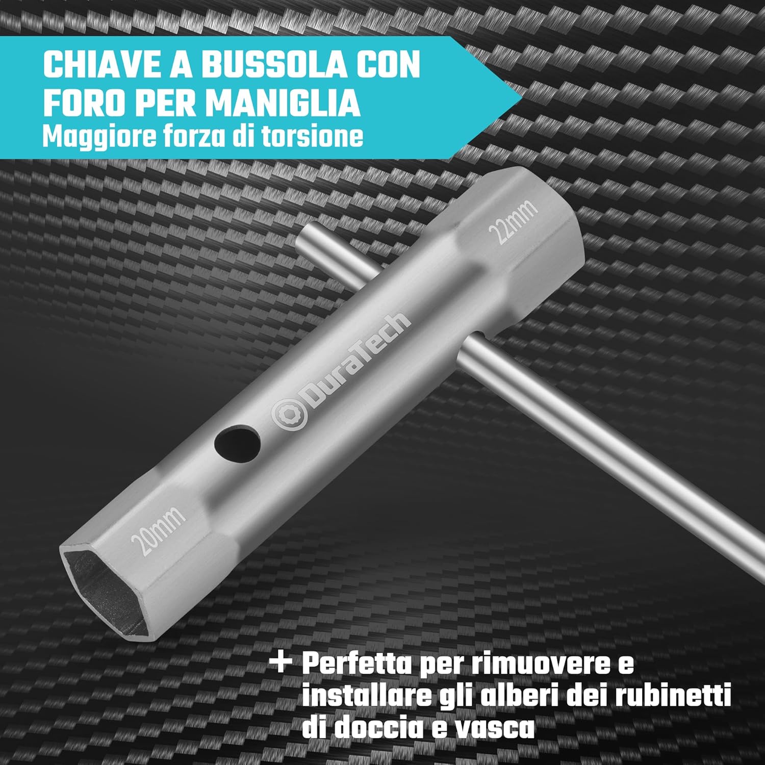 Detalle 2 de DURATECH set di 10 chiavi a tubo con 2 leve metriche 6–22 mm (doppia esagonale) per idraulica e veicoli