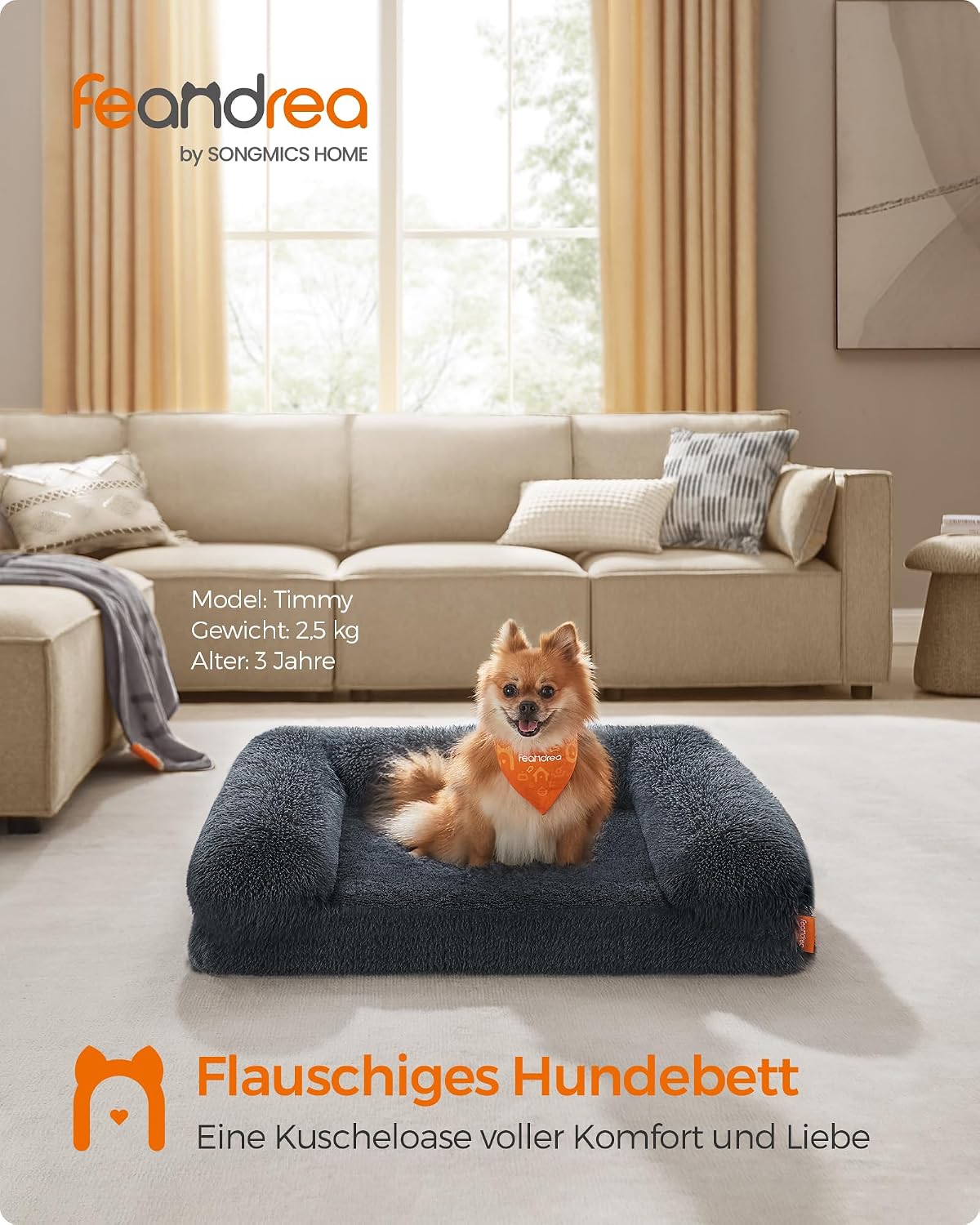 Thumbnail 1 de Feandrea FluffyHug Hundebett (Größe M) – Hundekissen mit Noppenschaum, abziehbarer & waschbarer Bezug – 76 x 58 x 16 cm, dunkelgrau