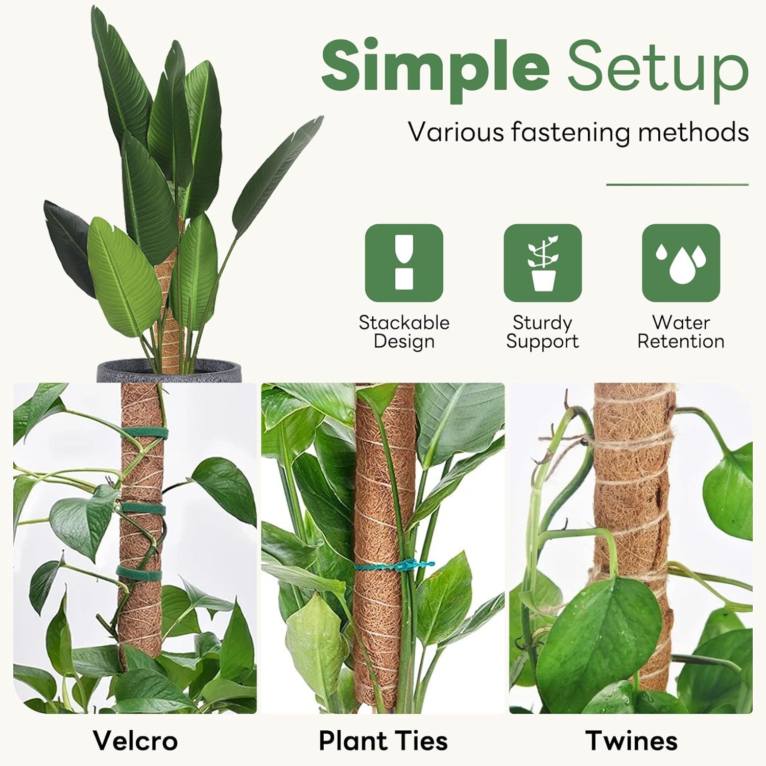 Thumbnail 6 de YAWAHOME Moss Pole for Monstera – 4 Pack Stackable Coco Coir Plant Supports (Extendable)