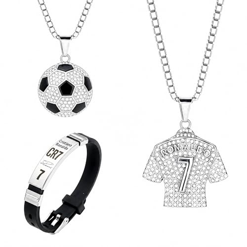 Detalle de AIENYOU 3-teiliges Fußball-Schmuckset mit Kette und Armband, Silber