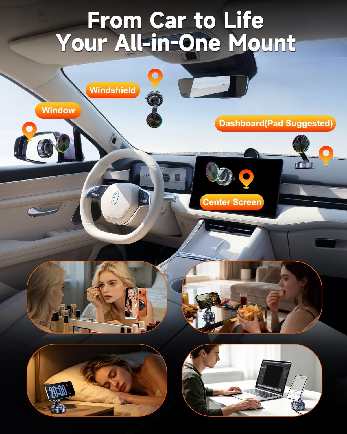 Thumbnail 5 de MagSafe Car Mount Charger: 15W Fast Wireless, 120LBS Ultra-Suction, 3800gf Magnetic Hold