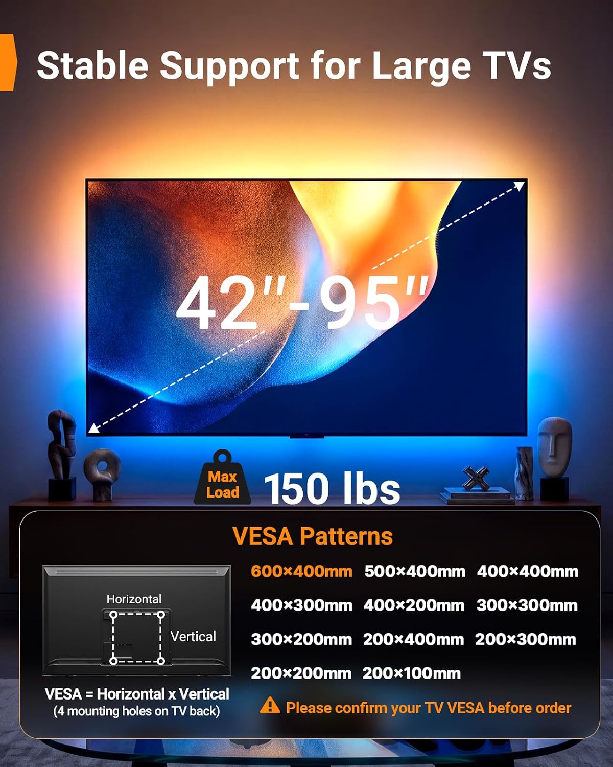 Thumbnail 1 de Perlegear PGTVM103B Full Motion TV Wall Mount with LED and Power Strip