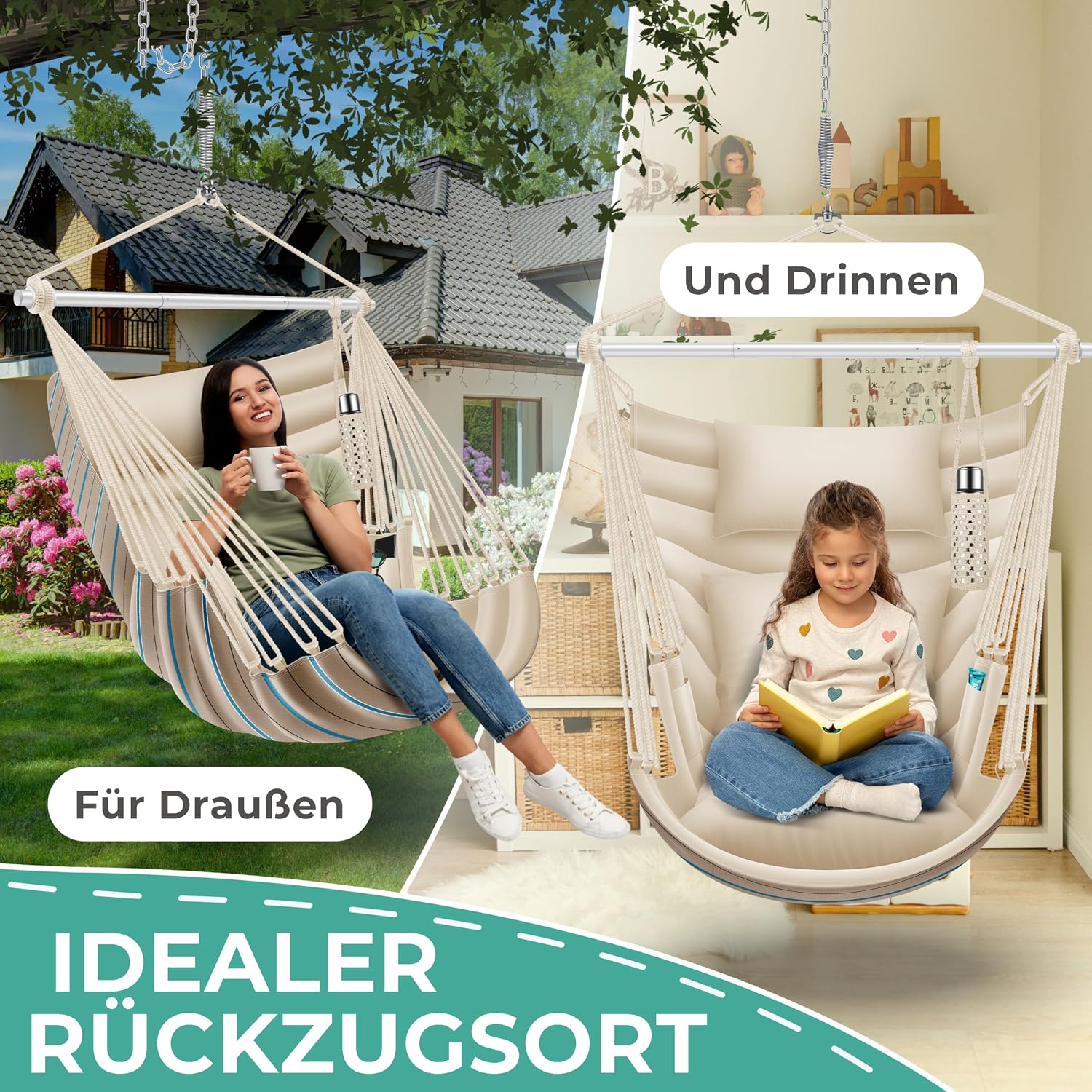 Detalle de KESSER® Haiti Hängesessel – 150 kg Traglast, 360° Drehung, UV-beständig & Wasserfest