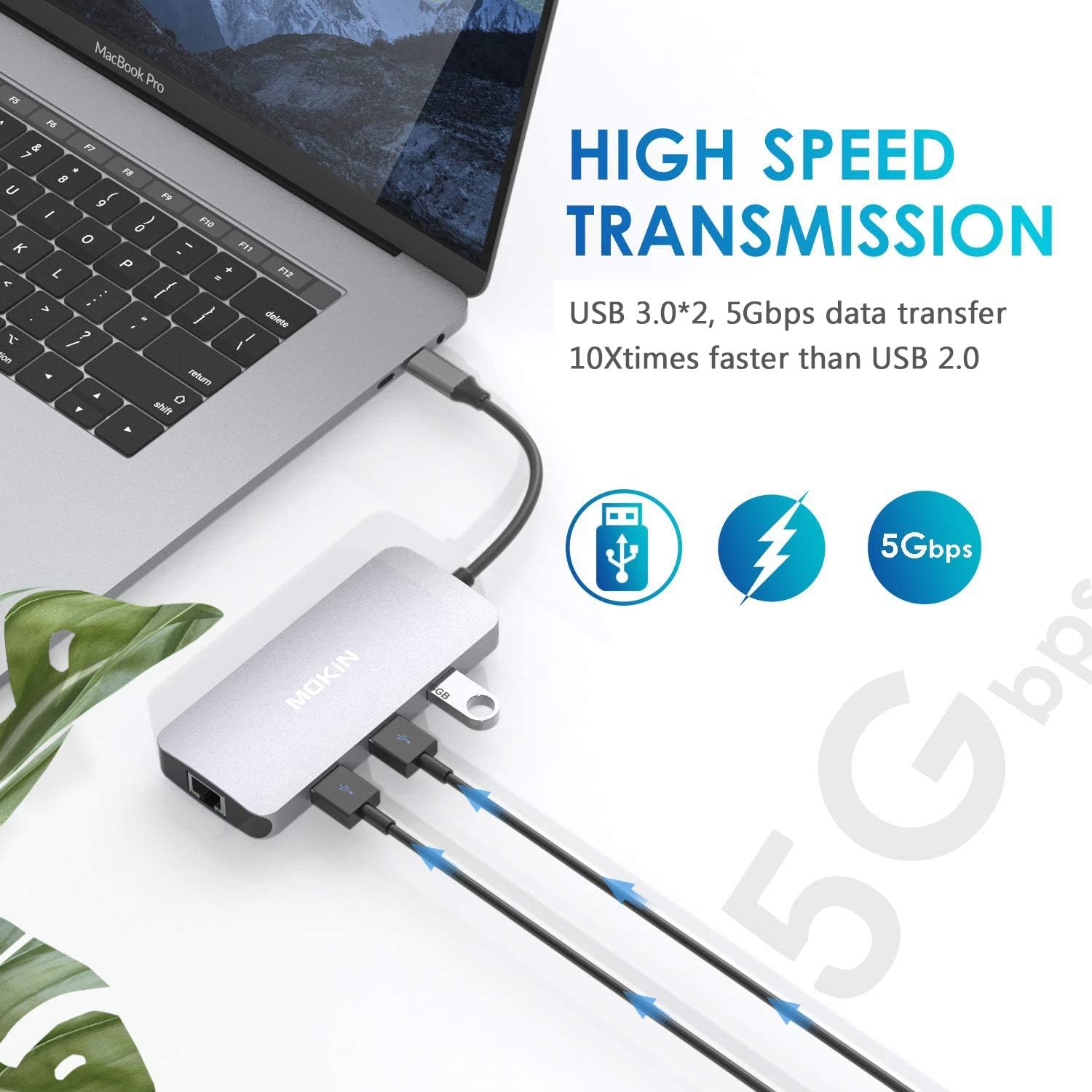 Detalle de MOKiN UC0501 9-in-1 USB-C Hub with HDMI, Gigabit Ethernet and 100W PD