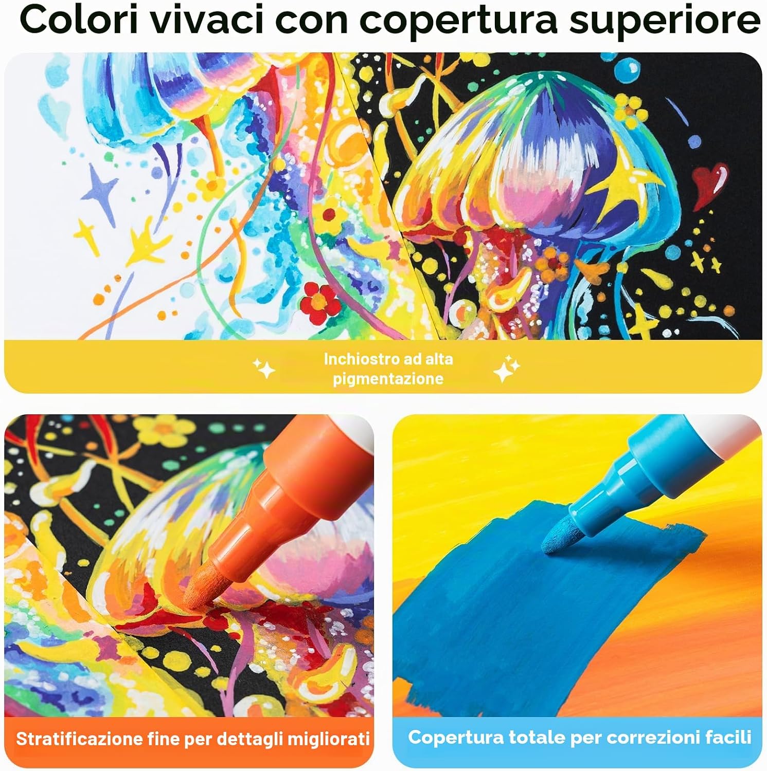 Detalle de Ohuhu Pennarelli acrilici con anima in cotone: 30 colori ad alta capacità