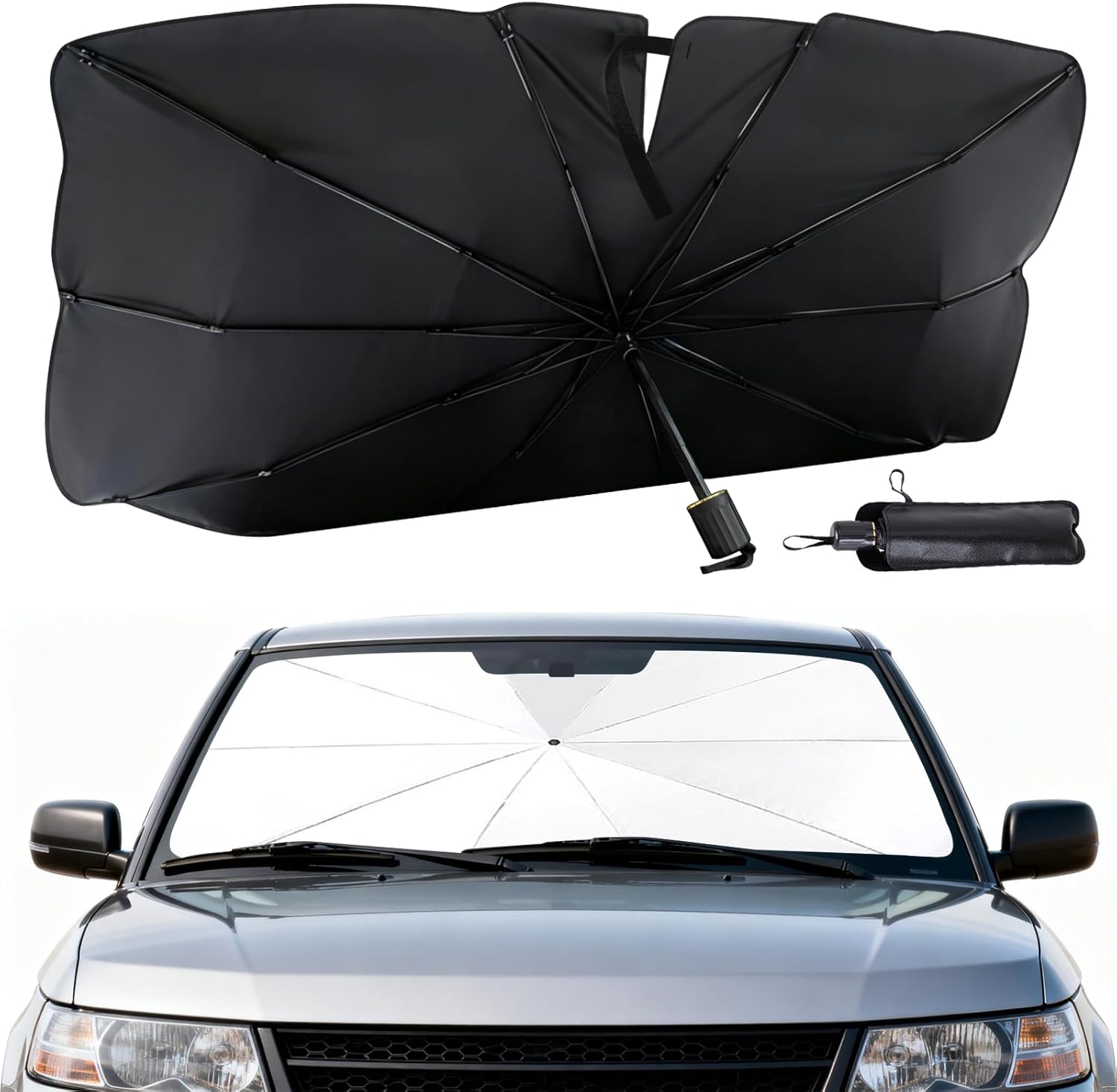 Detalle de BIRDDIE Ombrello parasole per parabrezza auto – protezione UV mult Angolo, custodia in pelle