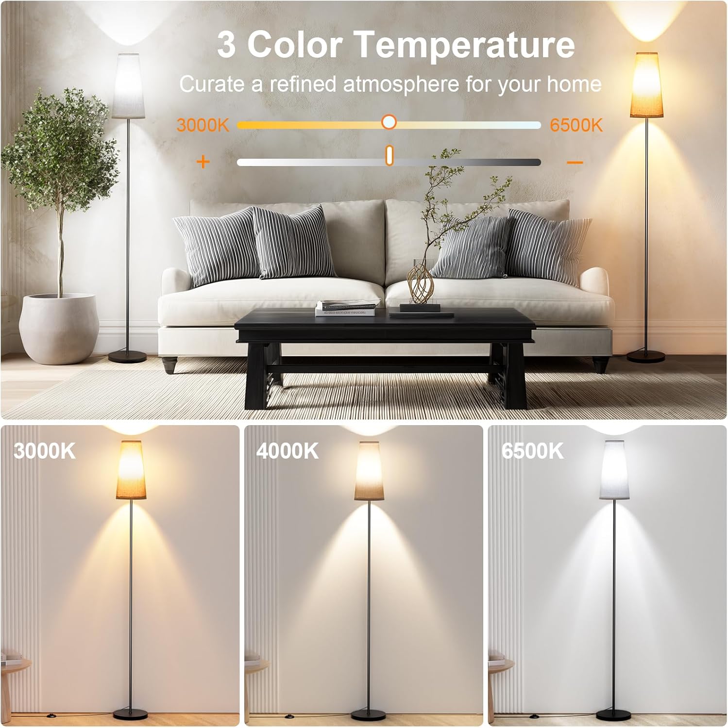 Thumbnail 1 de LED Floor Lamp (67") with Remote Control, 3 Colour Temperatures & Dimmable 9W Bulb Included