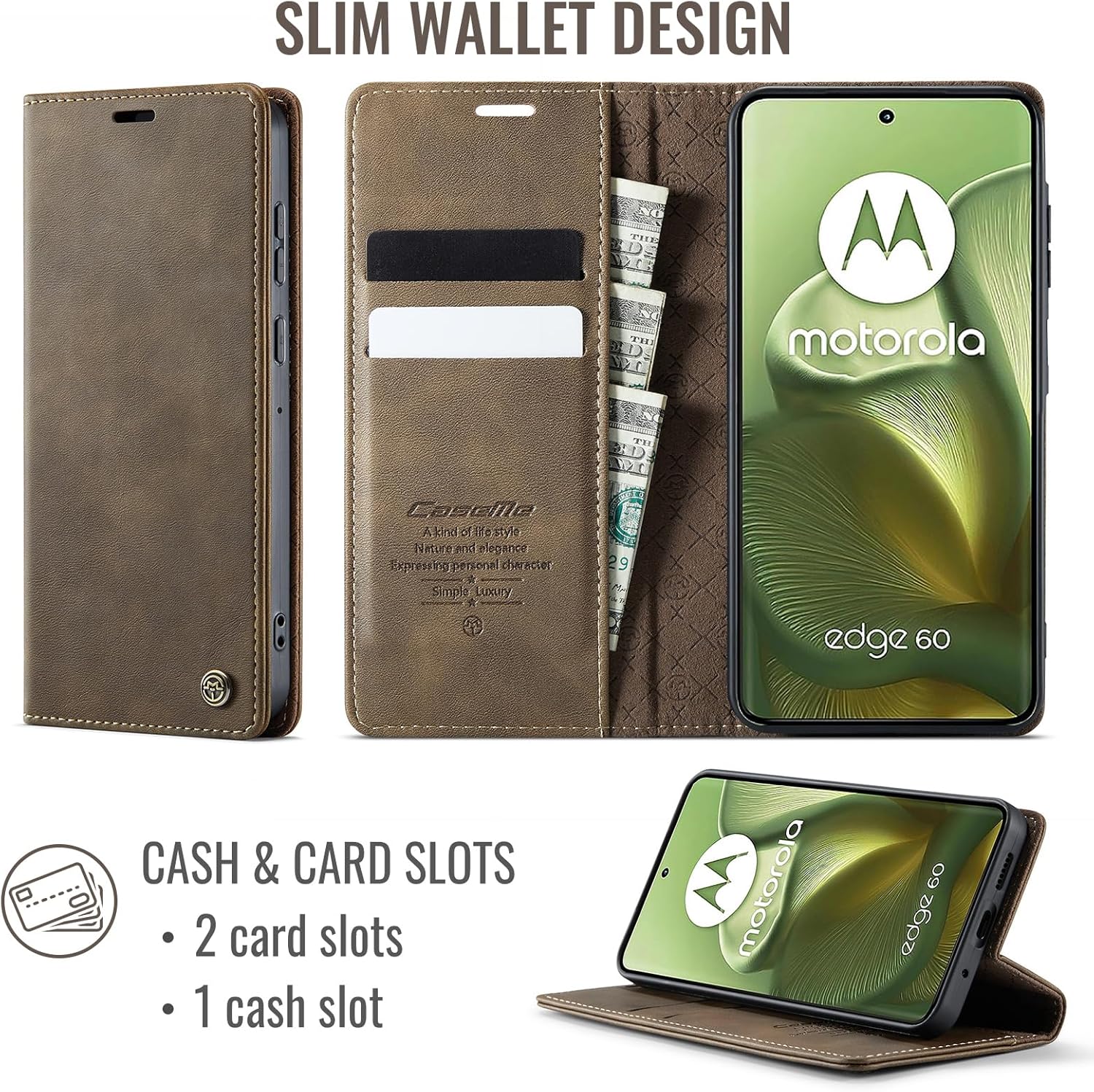 Detalle de Cracedily Handyhülle für Motorola Edge 60 Fusion / Edge 60 – Premium Klapphülle mit RFID-Schutz