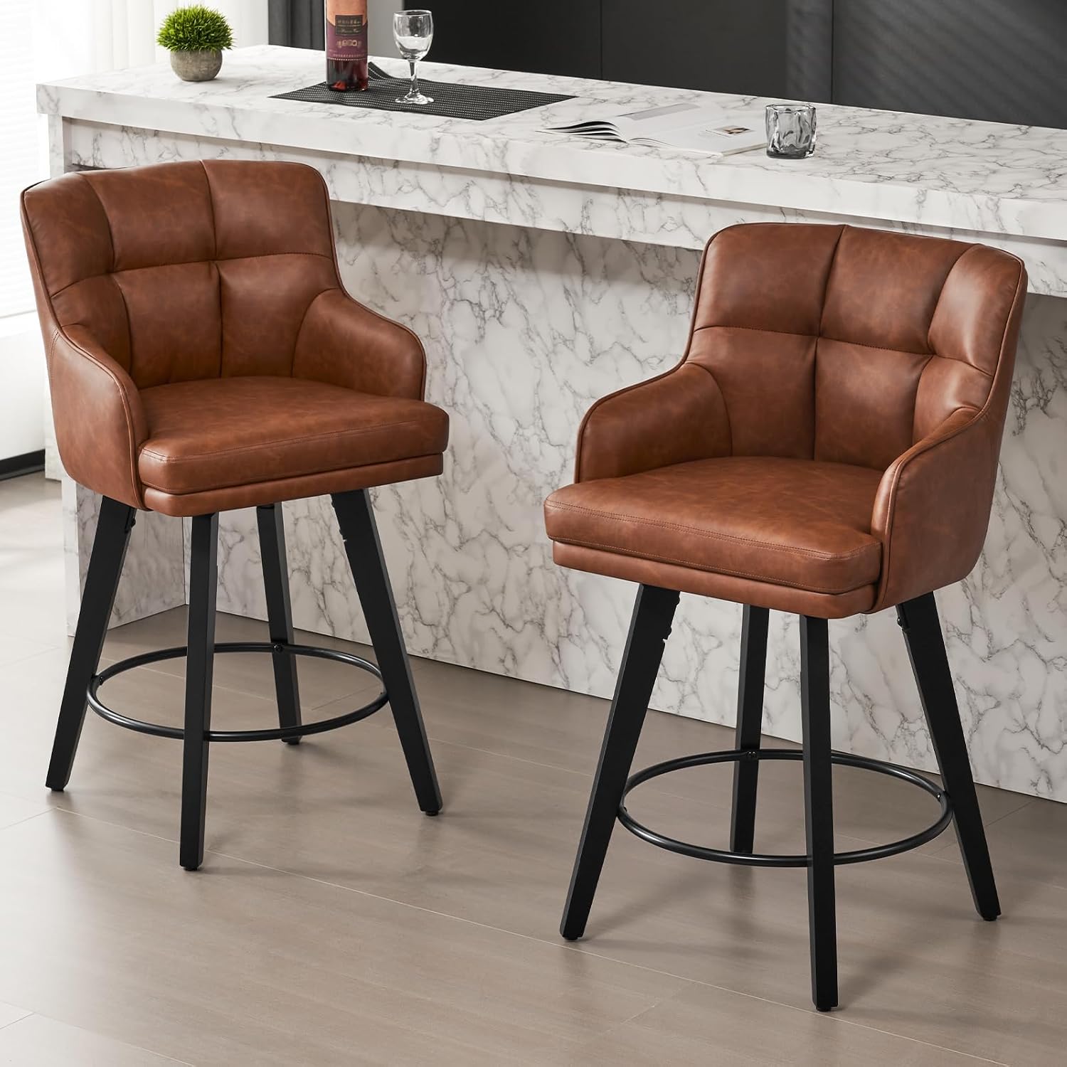 Detalle de SAECKBERG AA6-02Vito2BRPU Counter-Height Swivel Bar Stools, Faux Leather, Set of 2