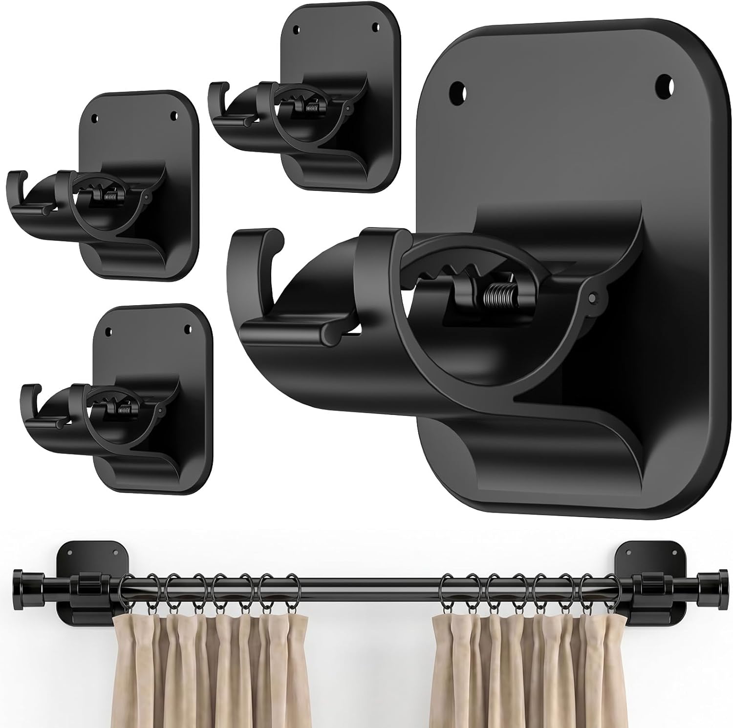 No-Drill Curtain Rod Brackets (20LB) for Apartment Living
