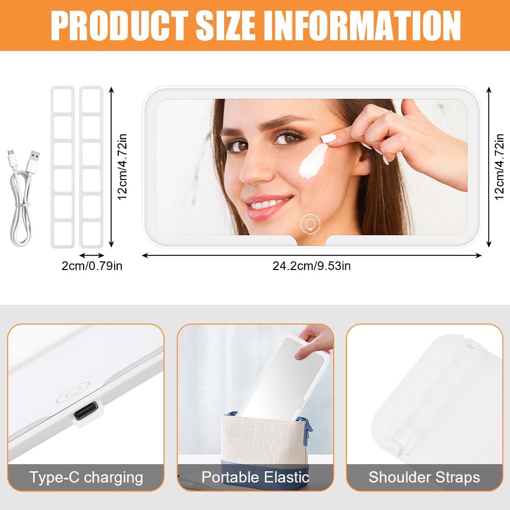 Thumbnail 1 de Adiwo Specchio cosmetico a LED ricaricabile per auto con touch screen e 3 modalità luce