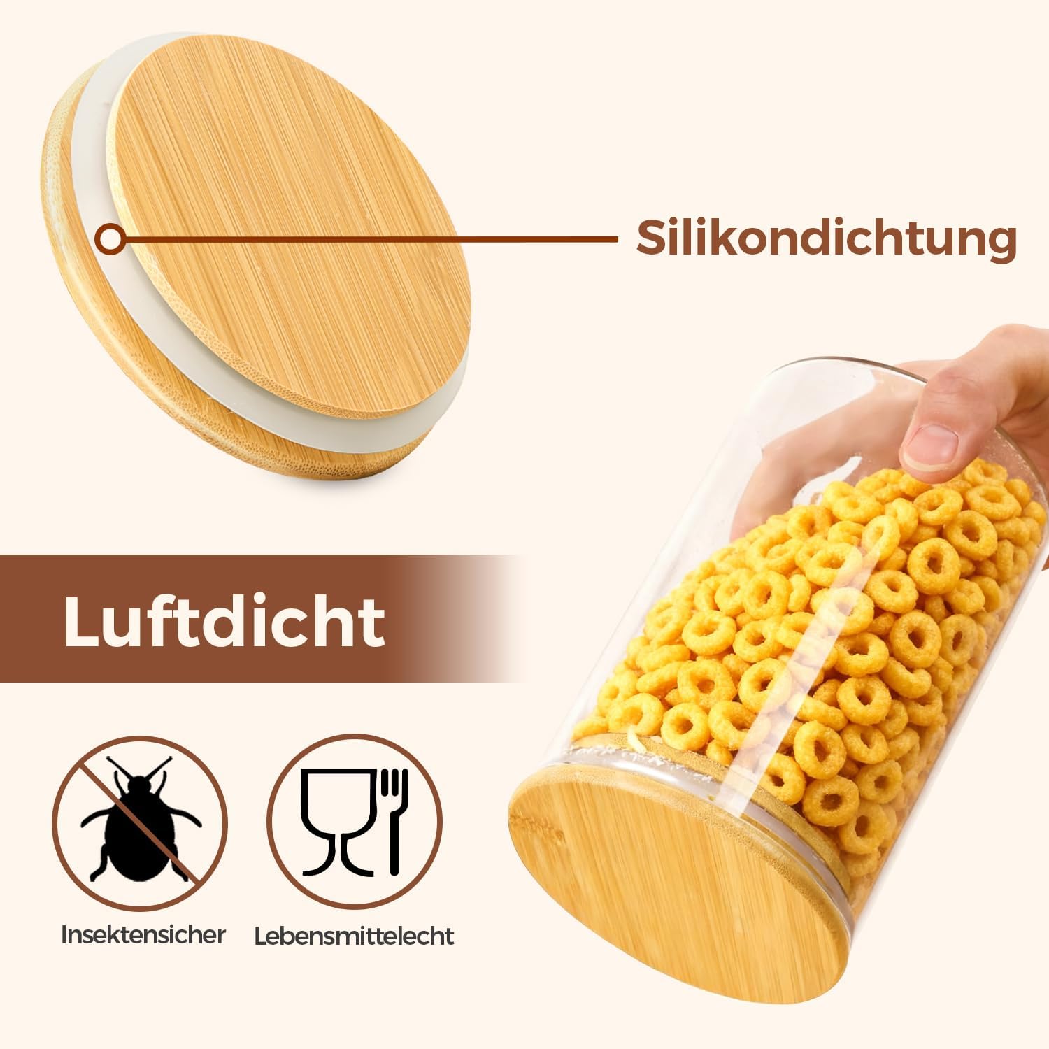 Thumbnail 6 de ComSaf Glasbehälter mit Deckel 8-teiliges Set (4×400 ml + 4×750 ml) – luftdicht, stapelbar