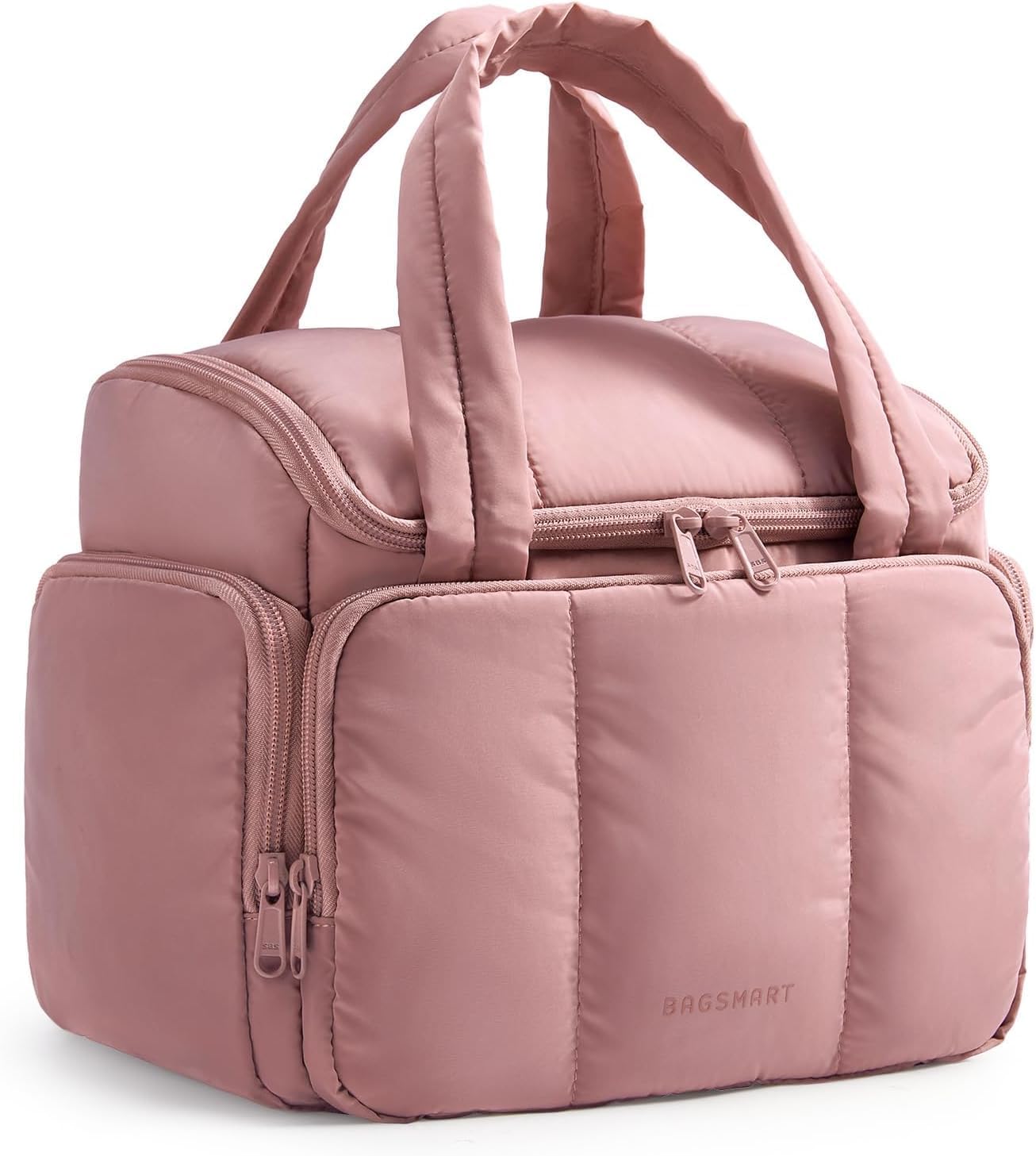 Detalle de BAGSMART Travel Toiletry Bag for Women in Dark Pink — Puffy Water-Resistant Organizer for Travel-Sized Essentials