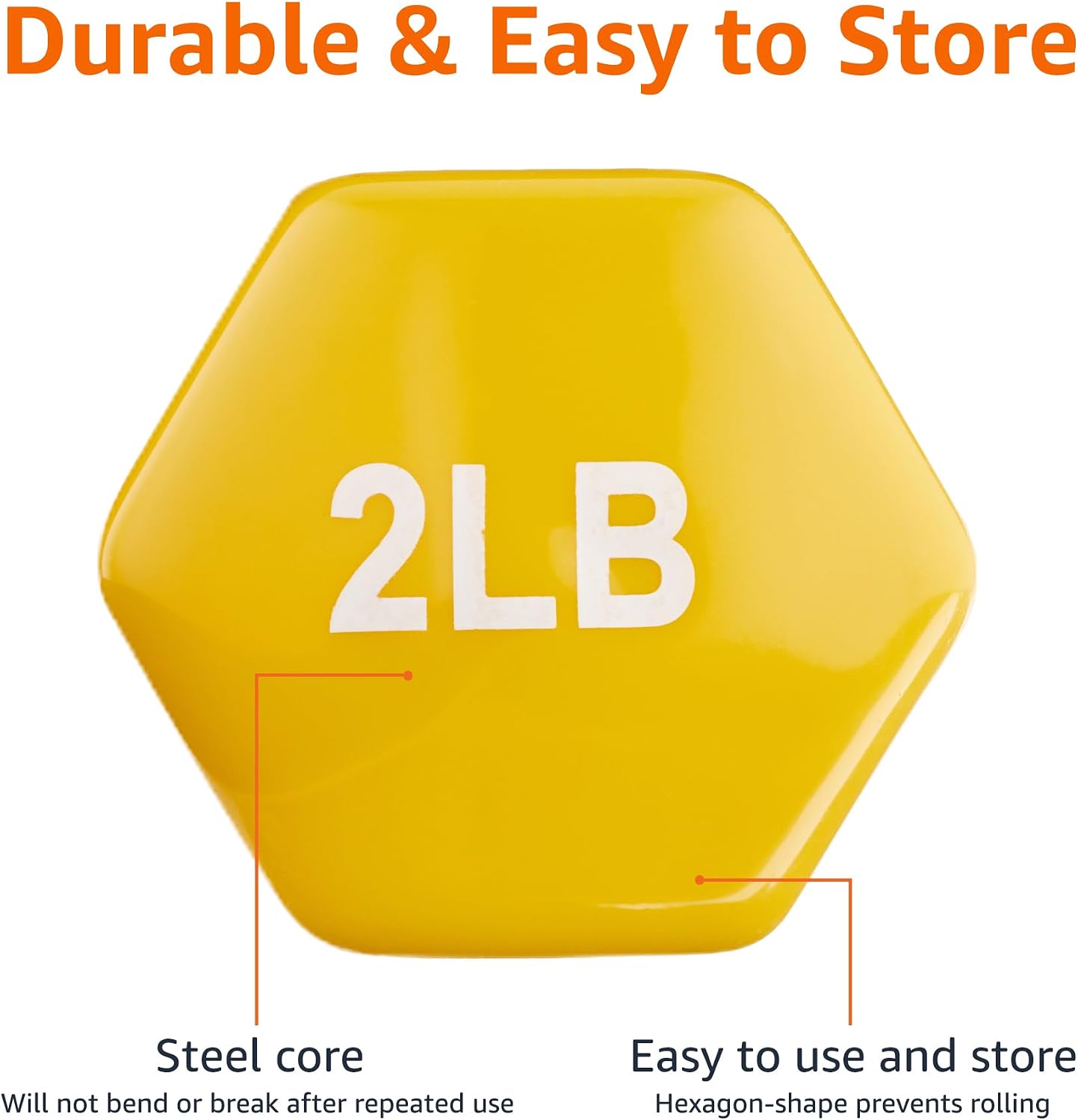 Detalle de Amazon Basics 2 lb Vinyl-Coated Dumbbell Pair, Yellow, Hex Ends