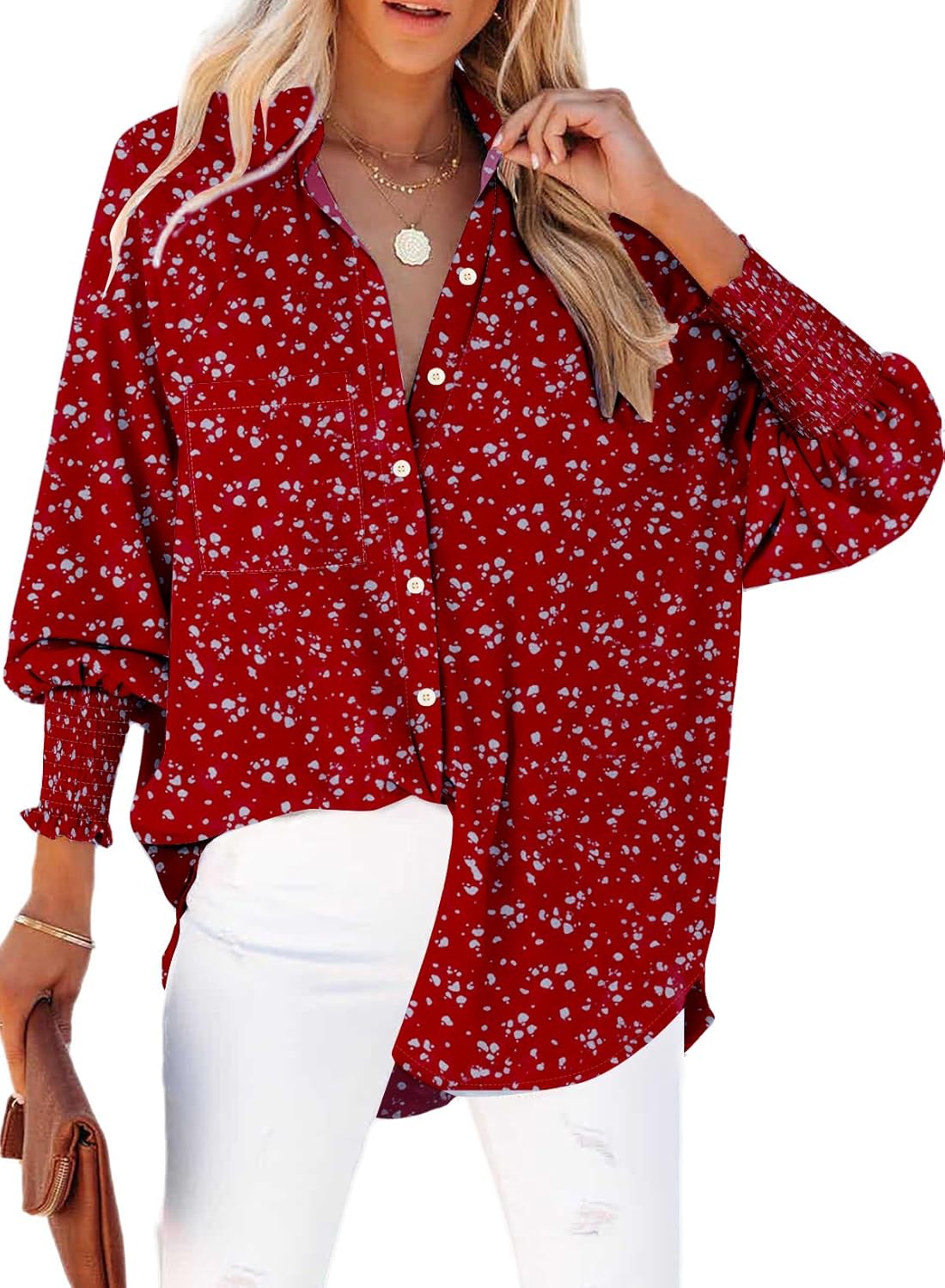 Thumbnail 5 de LEMAFER Women’s Smocked Cuffed Striped Boyfriend Shirt with Pocket