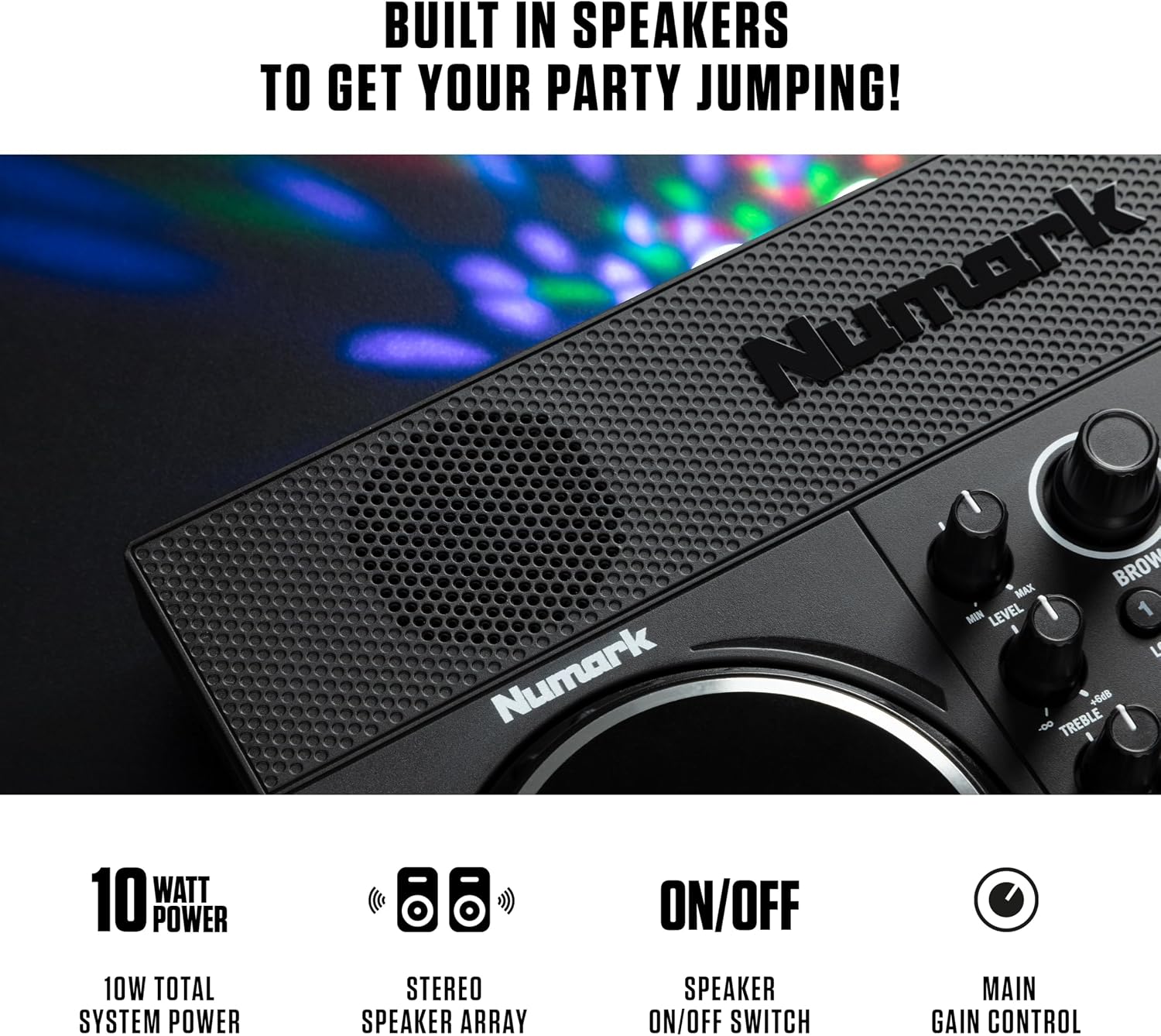 Detalle de Numark PARTYMIXLIVE DJ Controller with Built-In Speakers and Beat-Synced Lights
