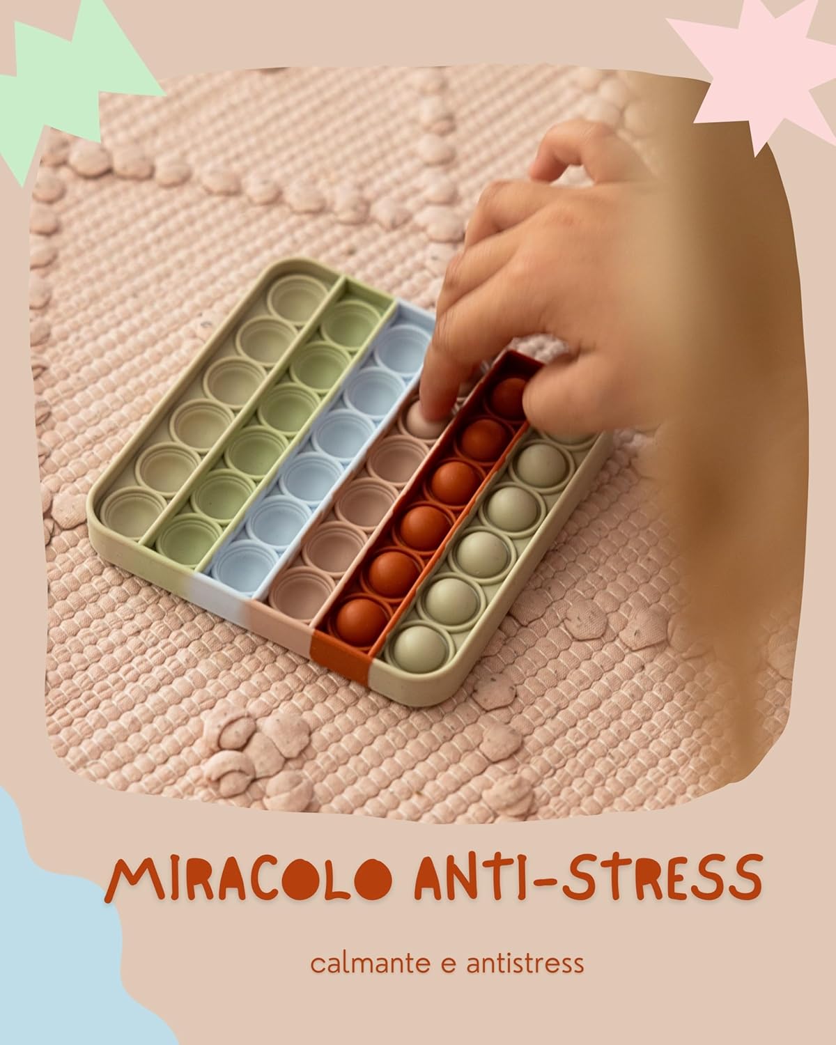 Detalle 2 de Valino PopIt Quadrato a Colori Pastello (12 x 12 cm) – fidget antistress impermeabile per bambini e adulti