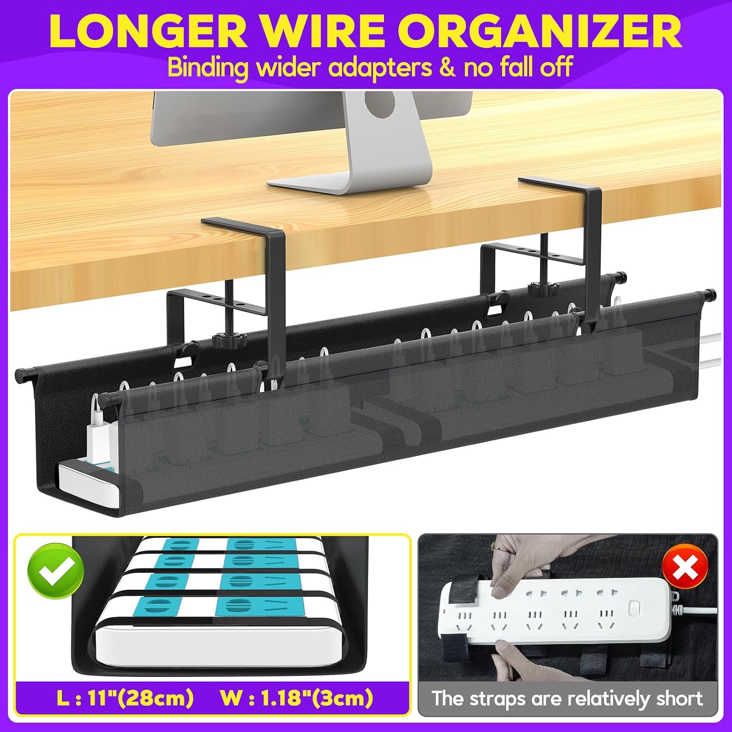 Thumbnail 4 de REFLYING 74cm Cable Management Tray – Under Desk Clamp Cable Organiser (No Drill) for Standing Desks