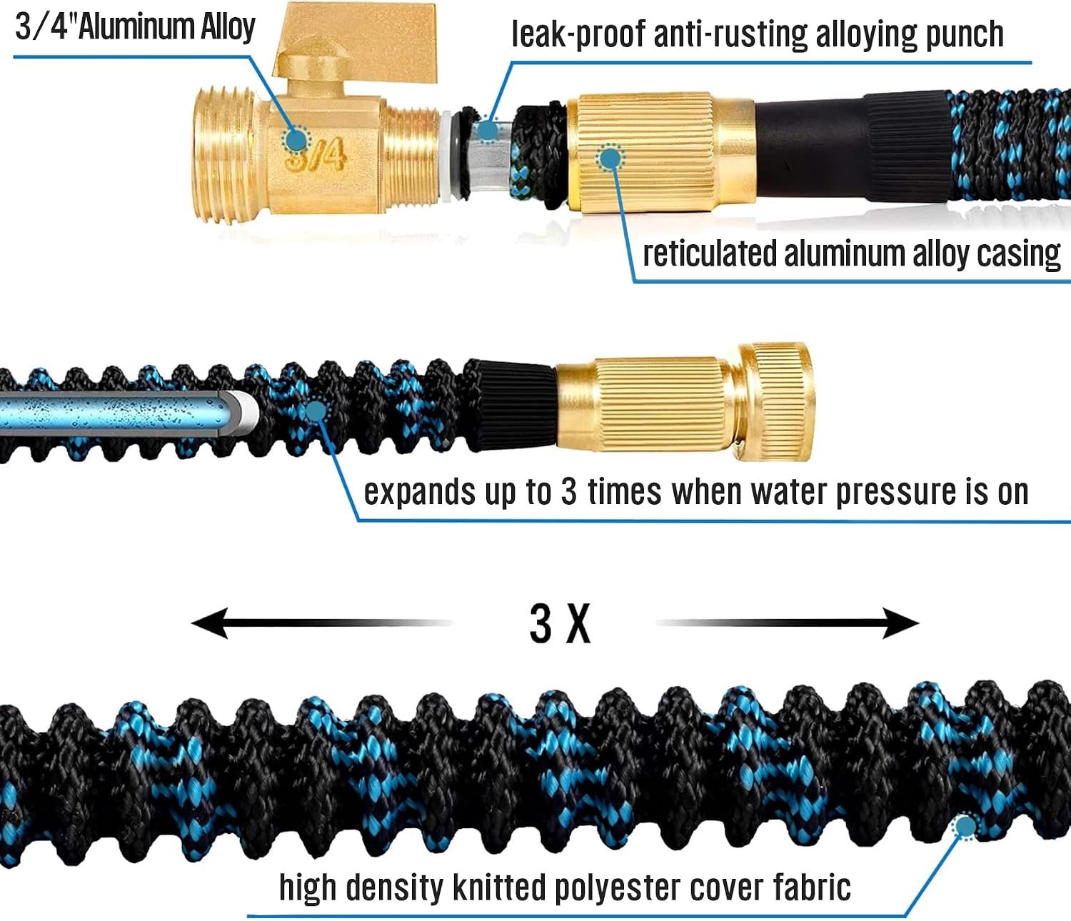 Detalle 1 de Vorey 100FT Expandable Garden Hose with 9-Pattern Nozzle