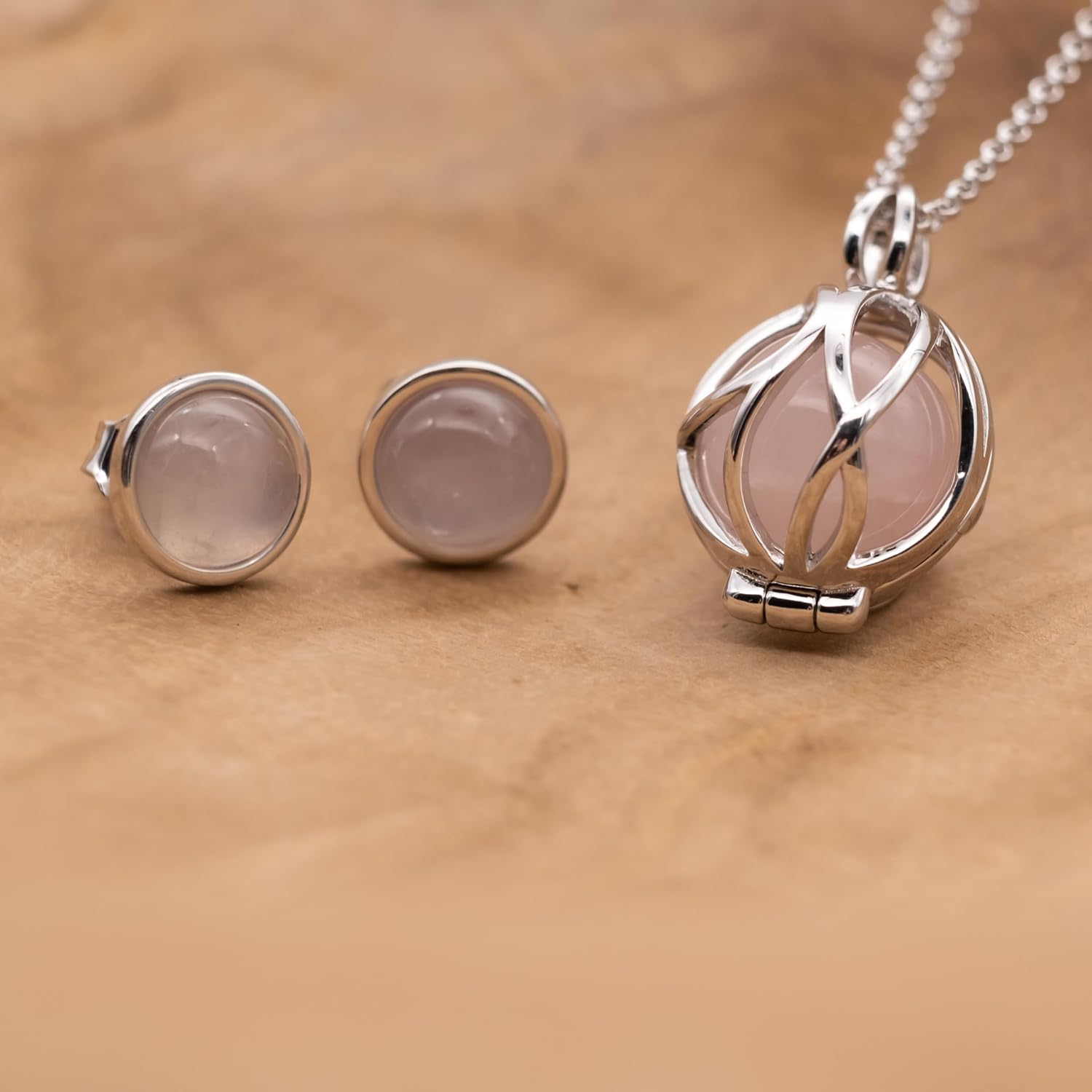 Detalle de Engelsrufer Damen Ohrstecker Creole aus Sterling Silber mit Rosenquarz-Kraftstein