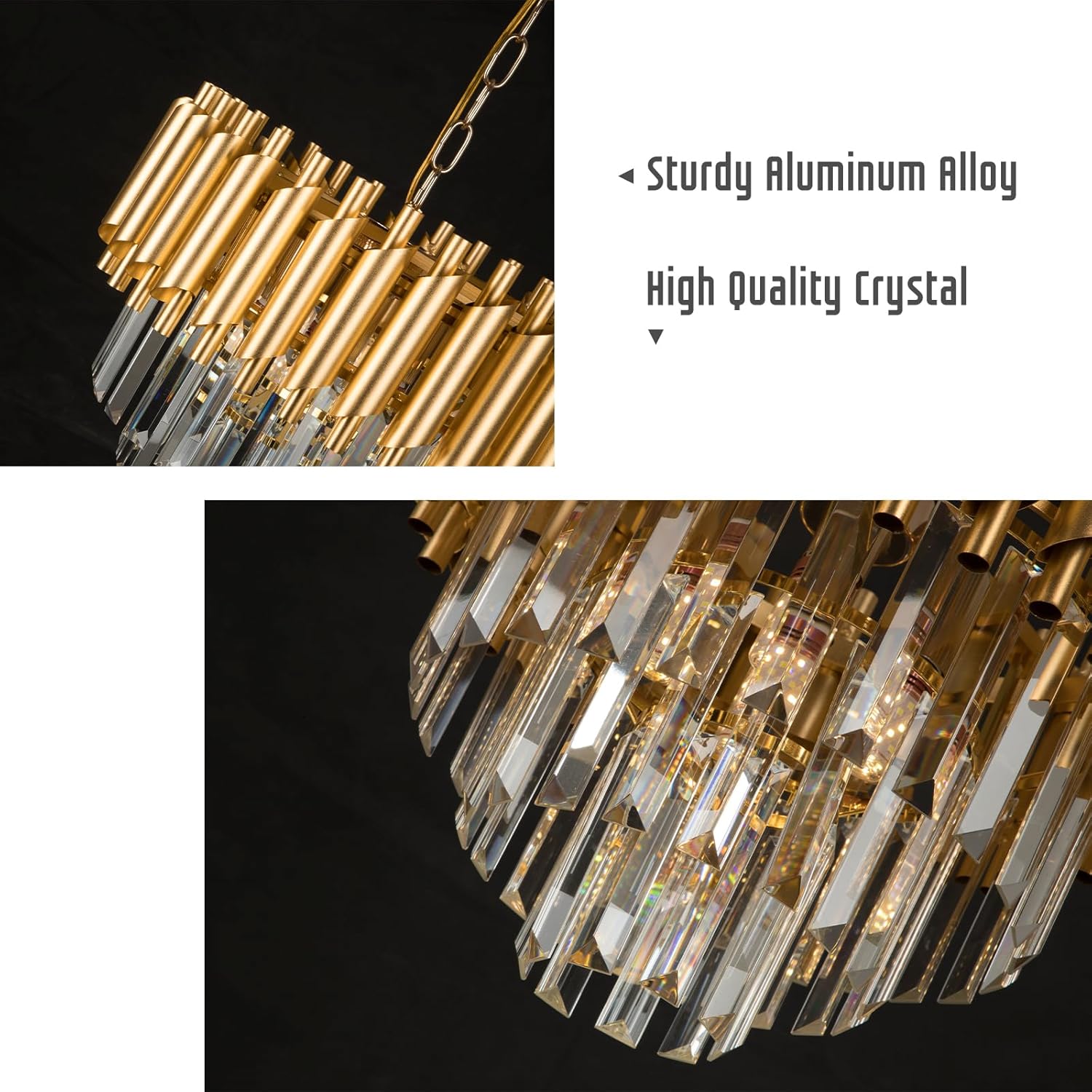 Thumbnail 6 de FRIXCHUR Gold Crystal 3-Tier Raindrop Flush Mount Ceiling Light (E14, bulbs not included)