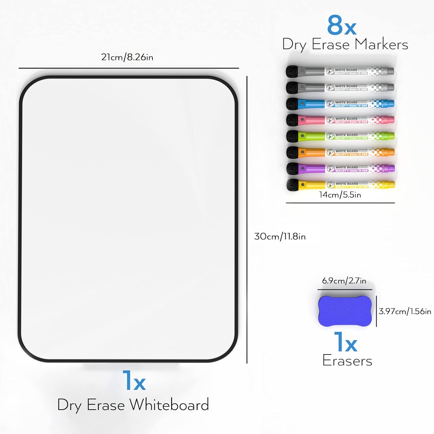 Detalle 2 de Nicpro A4 Magnetic Double-Sided Dry Erase Whiteboard Set with 8 Pens and Eraser (21 x 30 cm)