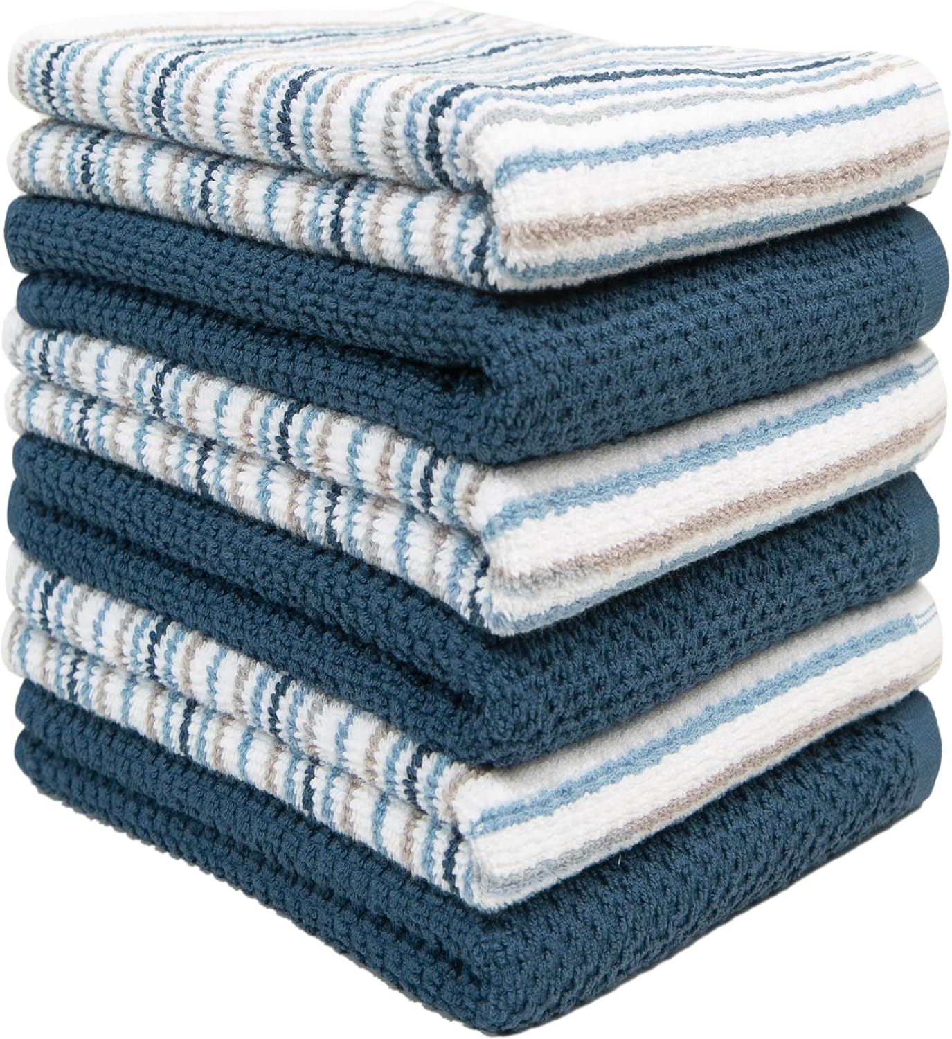 Detalle de Kitchen Towels 16x26 (6 Pack) - Large Cotton Dish Towels with Popcorn Stripe Design, 430 GSM, Blue
