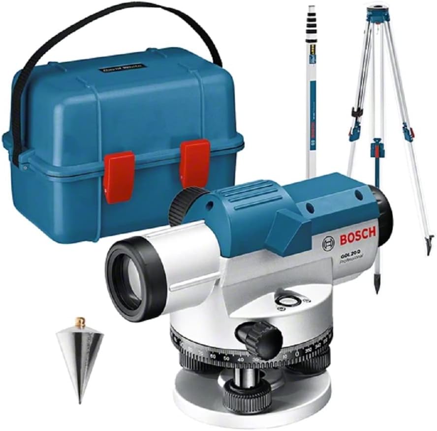 Niveau optique Bosch Professional GOL 20 D : grossissement 20x, portée jusqu’à 60 m, livré avec trépied BT 160