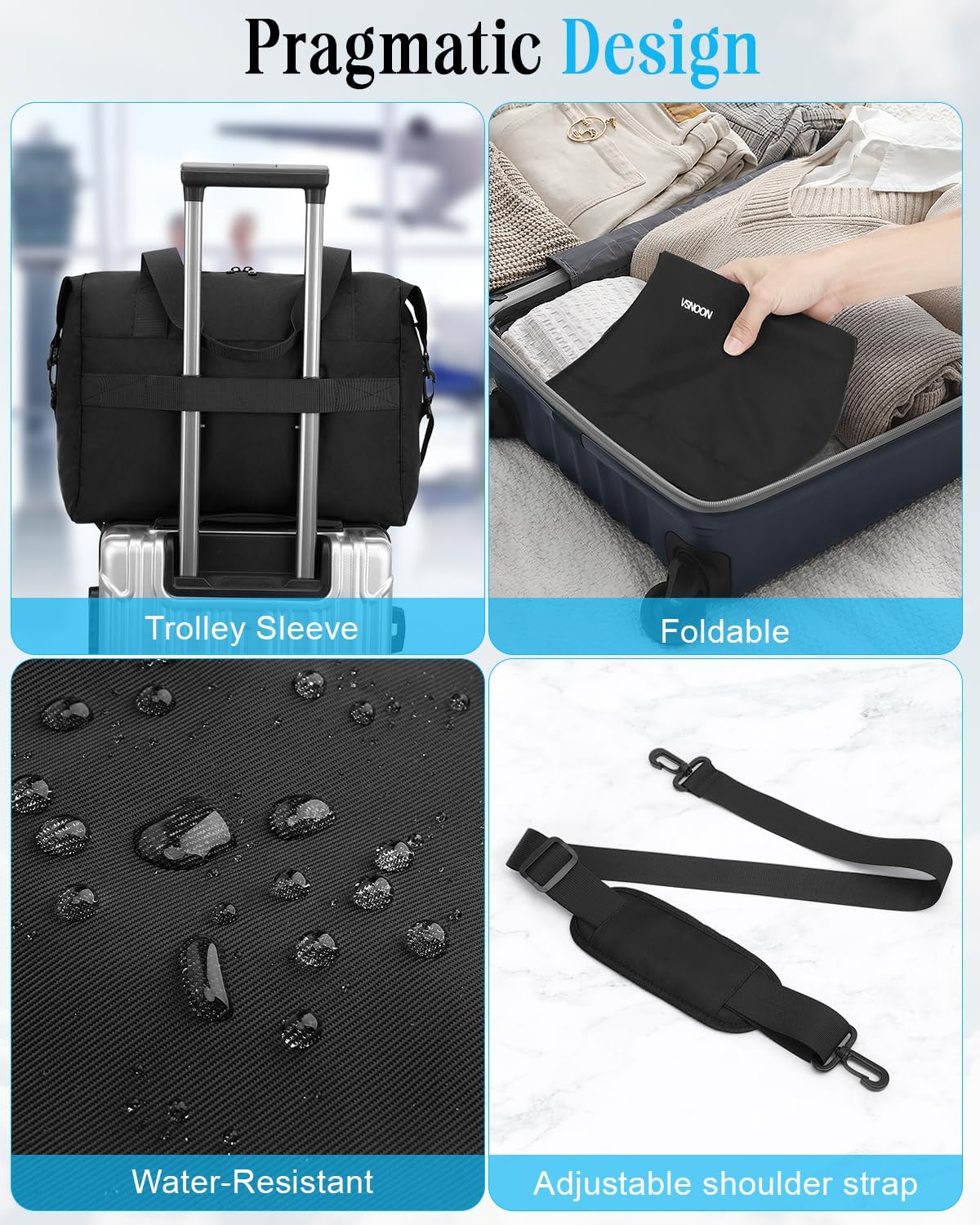 Detalle de VSNOON for Easyjet Cabin Bag 45x36x20, 32L Underseat Foldable Travel Hand Luggage – Black (L)