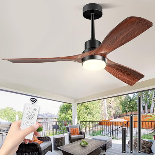 Detalle de Forrovenco 132 cm Ventilateur Plafond Bois avec Lumière et Télécommande – 3 Pales Noyer