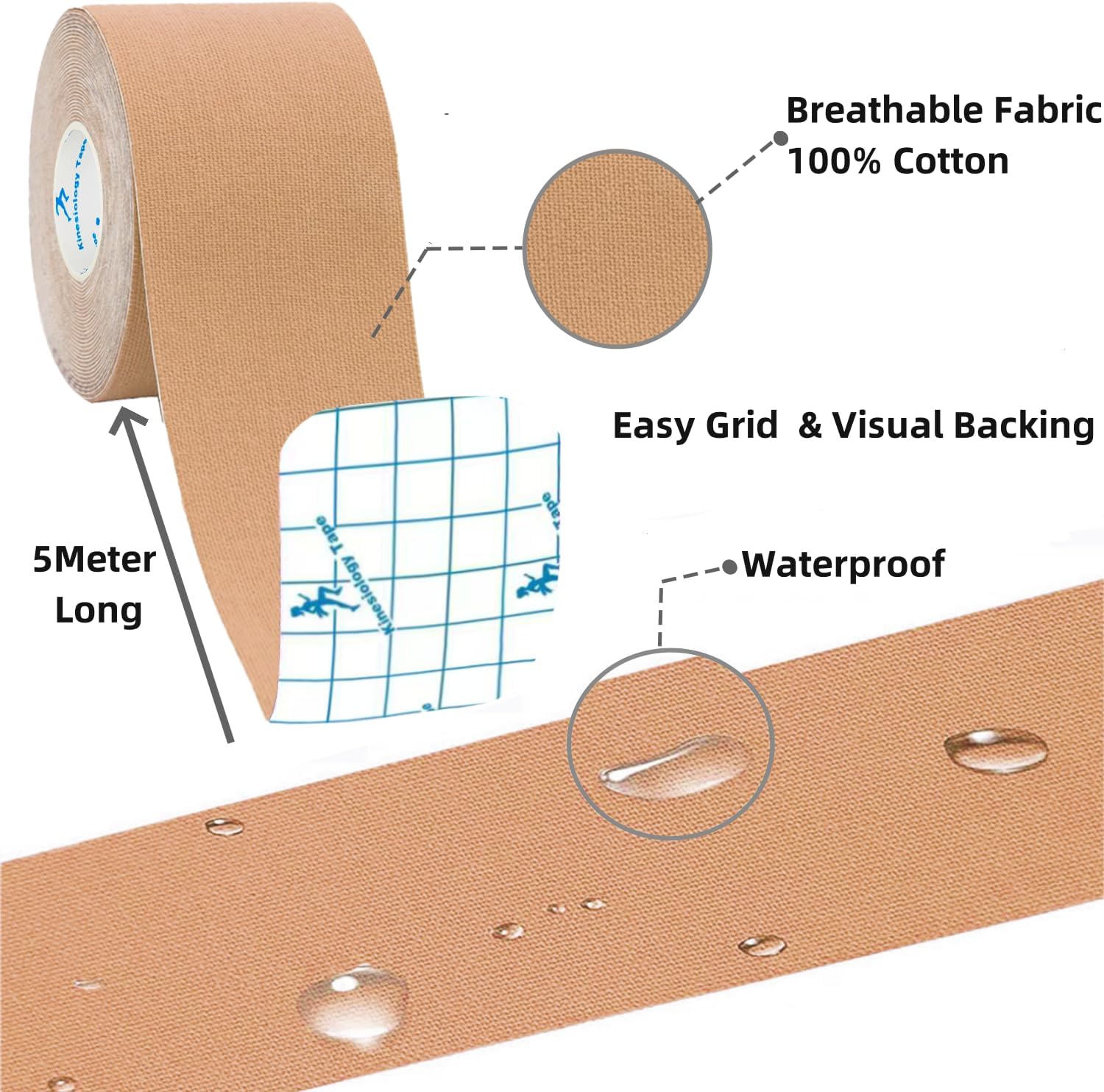 Thumbnail 1 de ANAMPION Kinesiology Tape (waterproof) – Skin colour, 5cm, 3 rolls