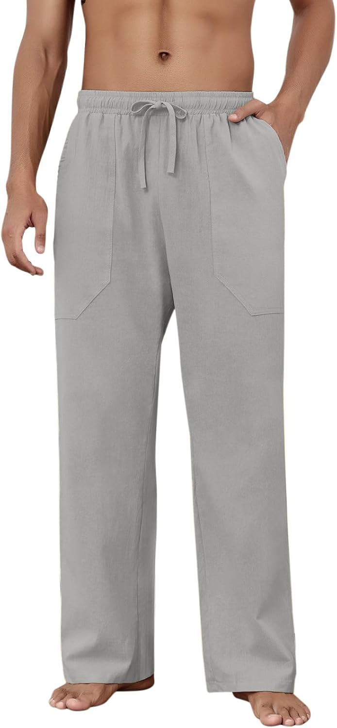 Thumbnail 4 de Puimentiua Cotton Linen Pants for Men – Casual Loose Fit with Elastic Drawstring Waist