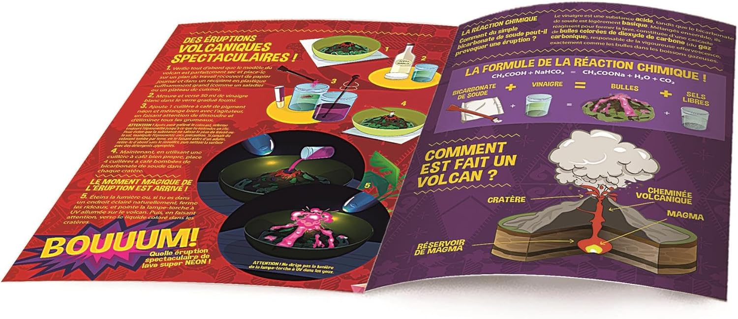 Detalle de Clementoni Science & Jeu – Expériences volcaniques fluorescentes (8 ans+) avec torche UV et pigment néon