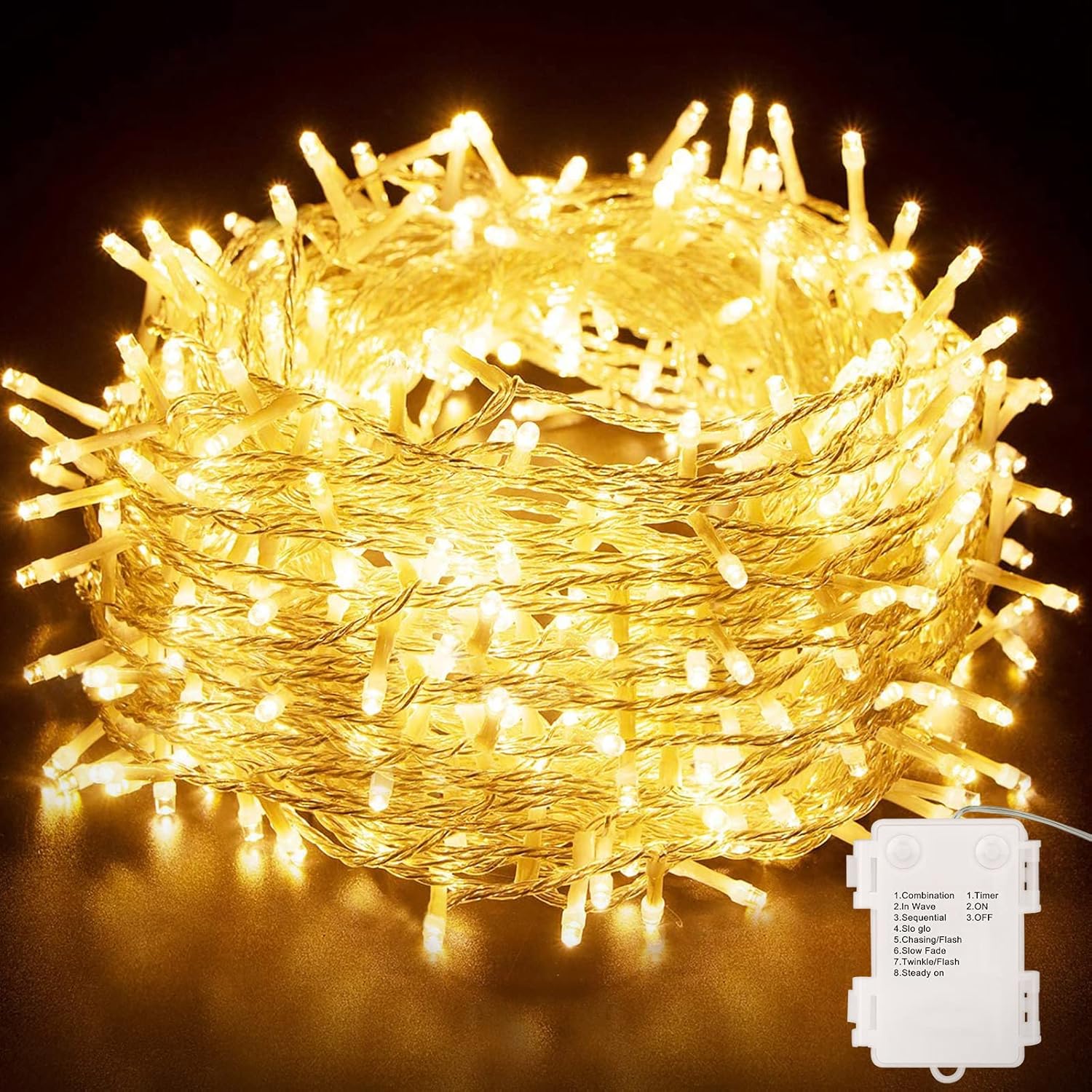 Hoteril Luci LED Batteria da 15 m con 130 LED e 8 modalità, catena luminosa impermeabile IP65
