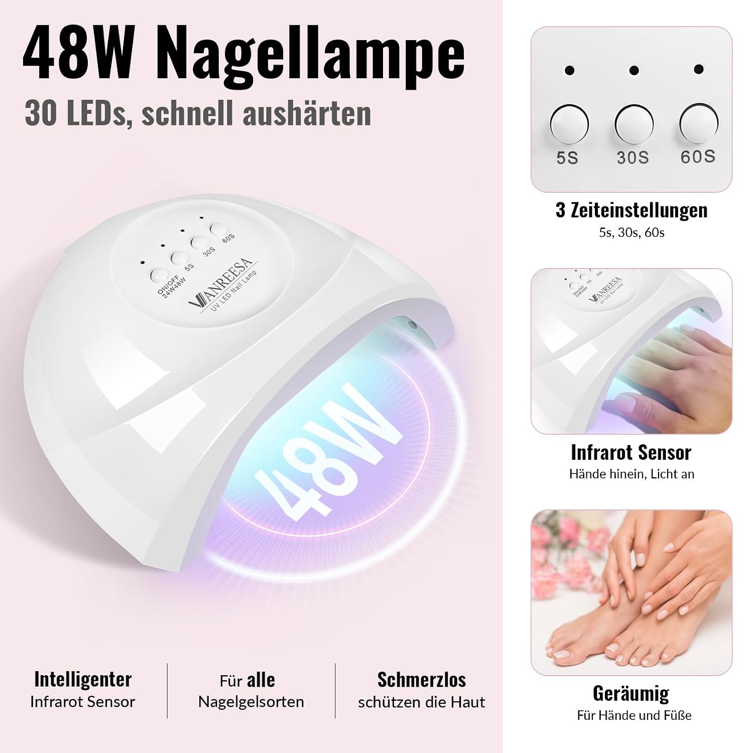 Detalle de VANREESA U V Nagellack Set mit 48W UV/LED-Lampe, 16 Farben – Starterset für Gelnägel zu Hause