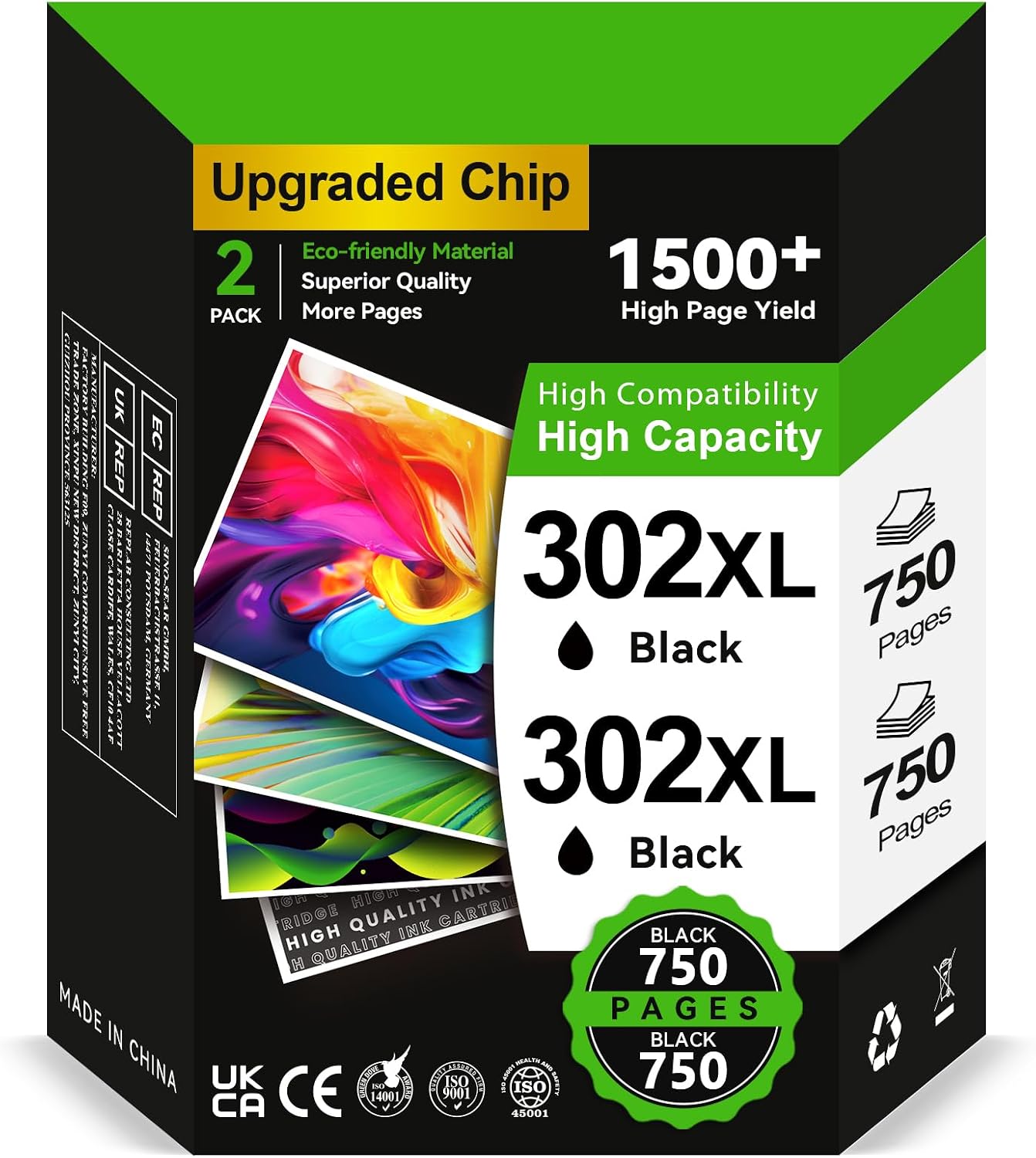 Detalle de InkYeah 302 XL Schwarz (2er-Pack) – kompatibel für HP 302 Druckerpatronen