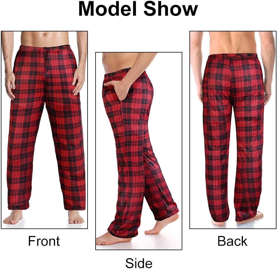 Thumbnail 4 de AUYAO rutiga pyjamasbyxor för män i polyester med fickor