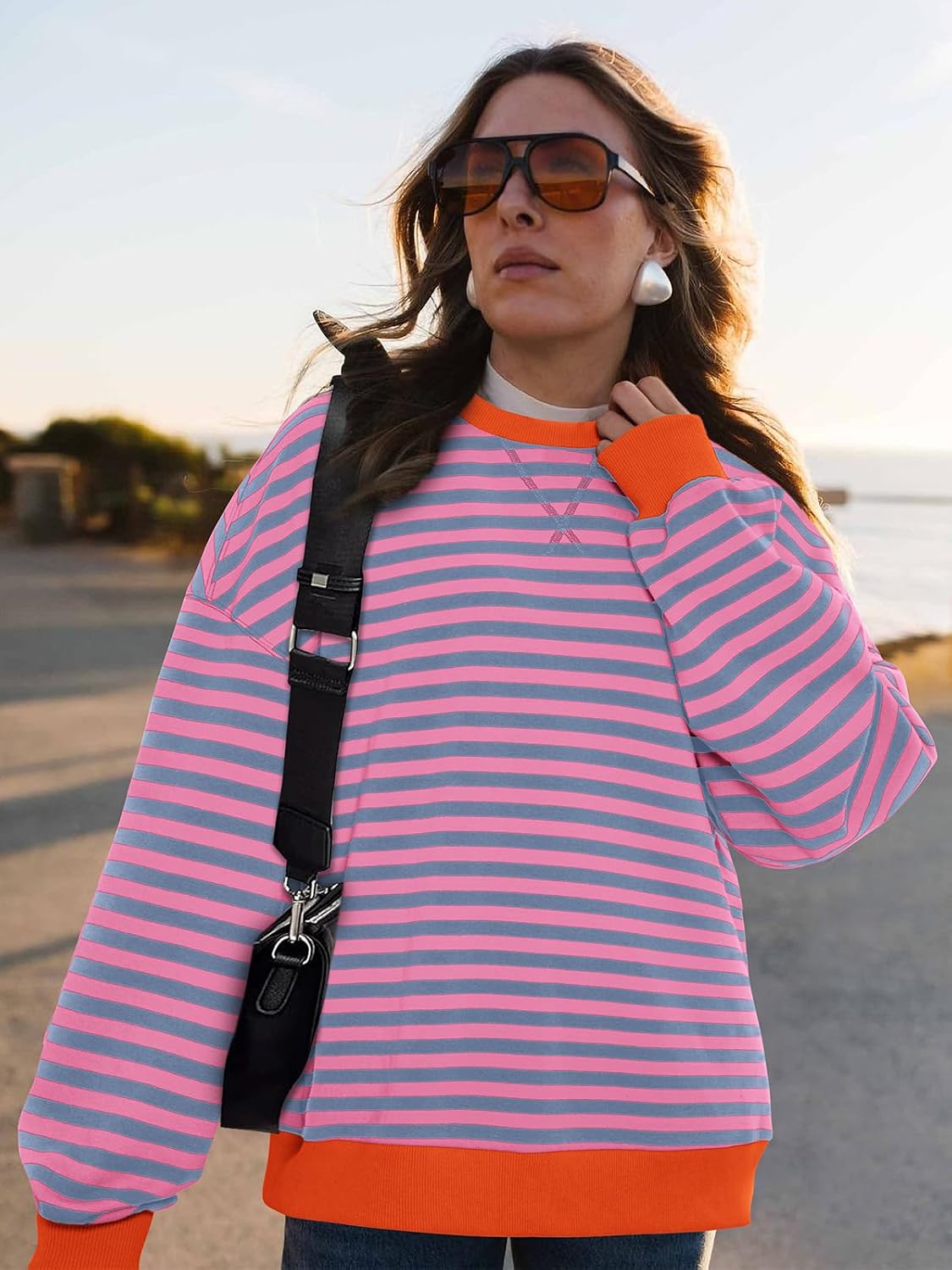 Thumbnail 5 de PRETTYGARDEN Striped Oversized Sweatshirt casual top